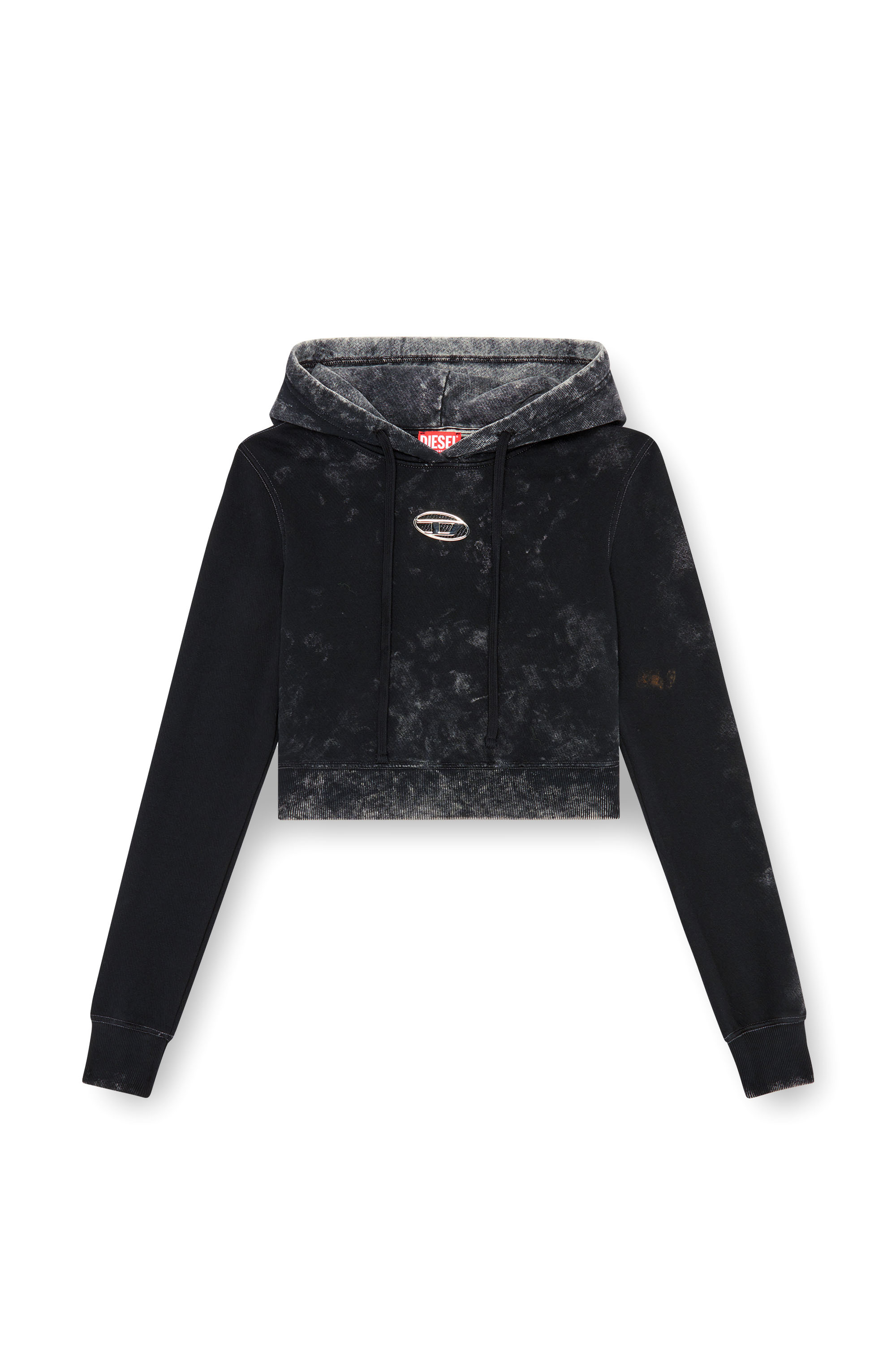 Diesel - F-SLIMMY-HOOD-P5, Donna Faded cut-out hoodie with metal logo in Nero - Image 3