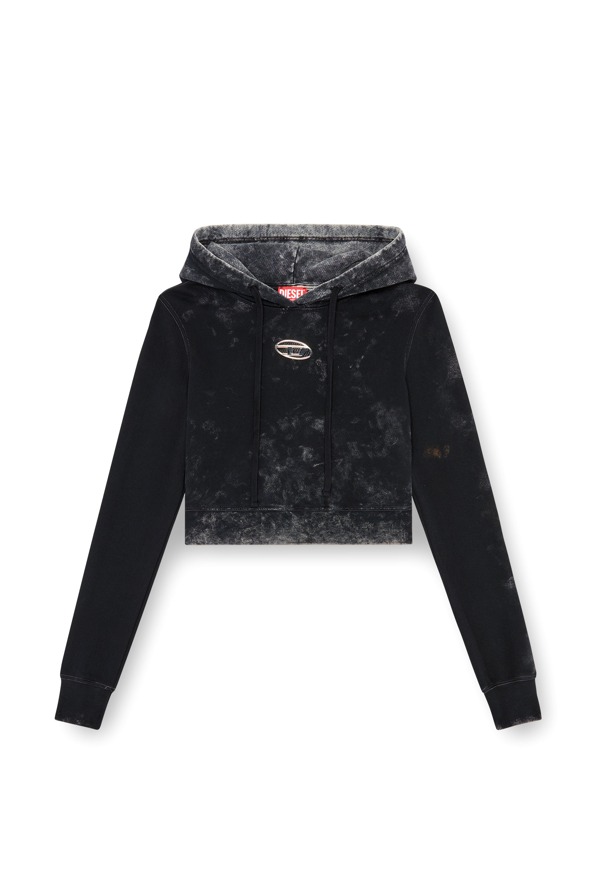 Diesel - F-SLIMMY-HOOD-P5, Donna Hoodie sfumato con cut-out e logo metallico in Nero - Image 3