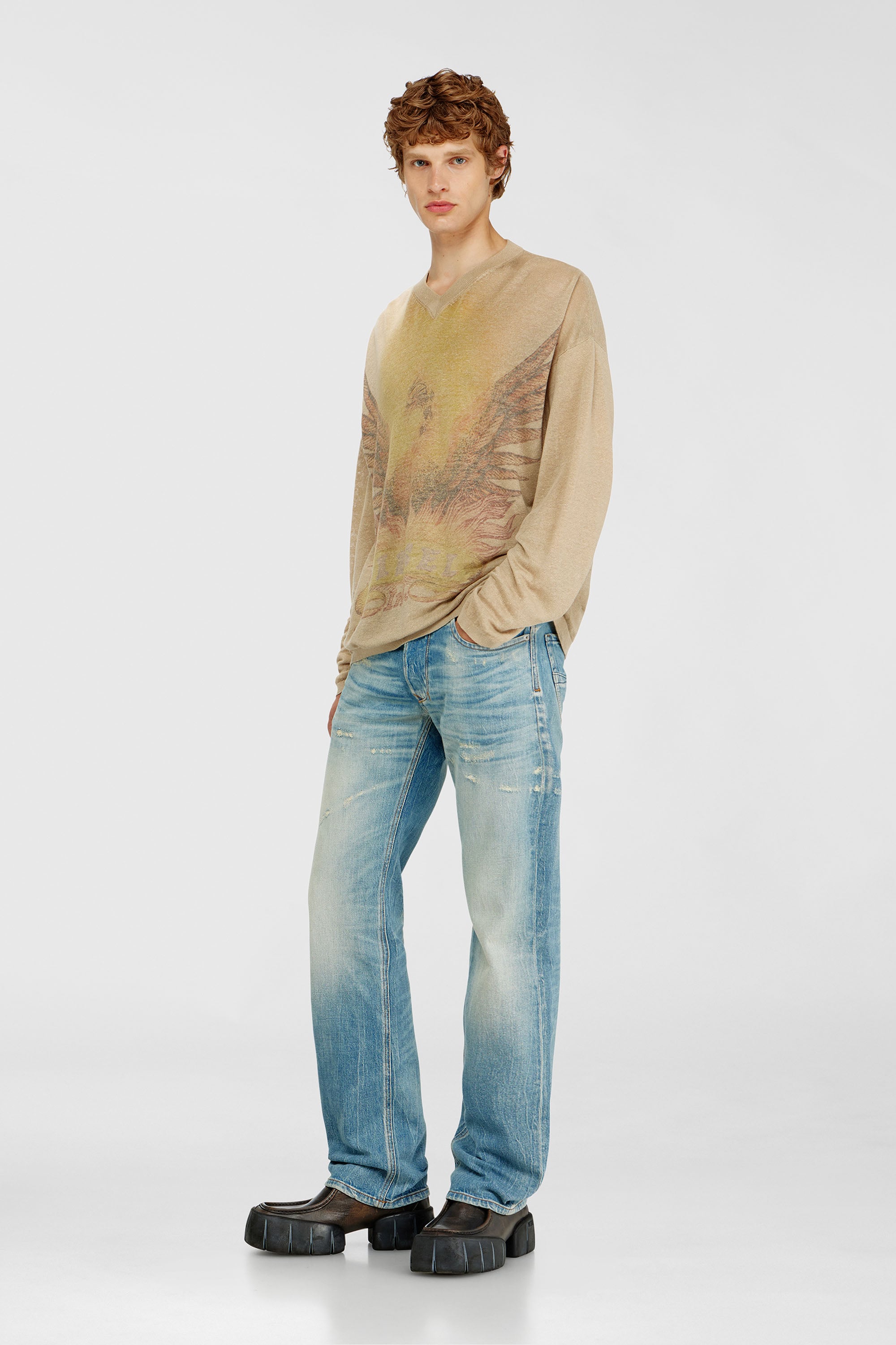 Diesel - K-ARMINS, Maglia in lino con stampa Phoenix effetto faded Uomo in Beige - 2