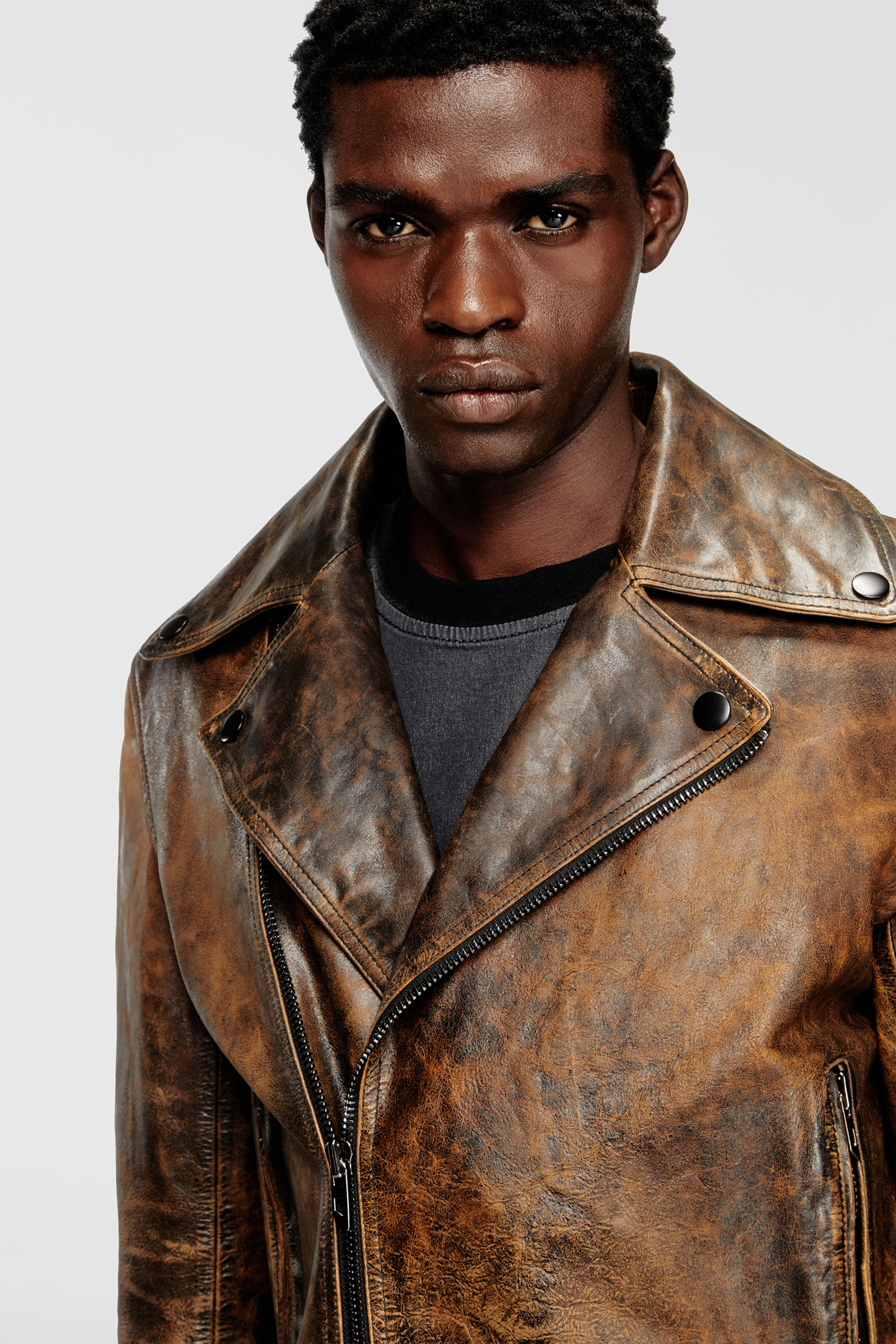Diesel - L-EON, Giacca biker in pelle trattata Uomo in Marrone - 5