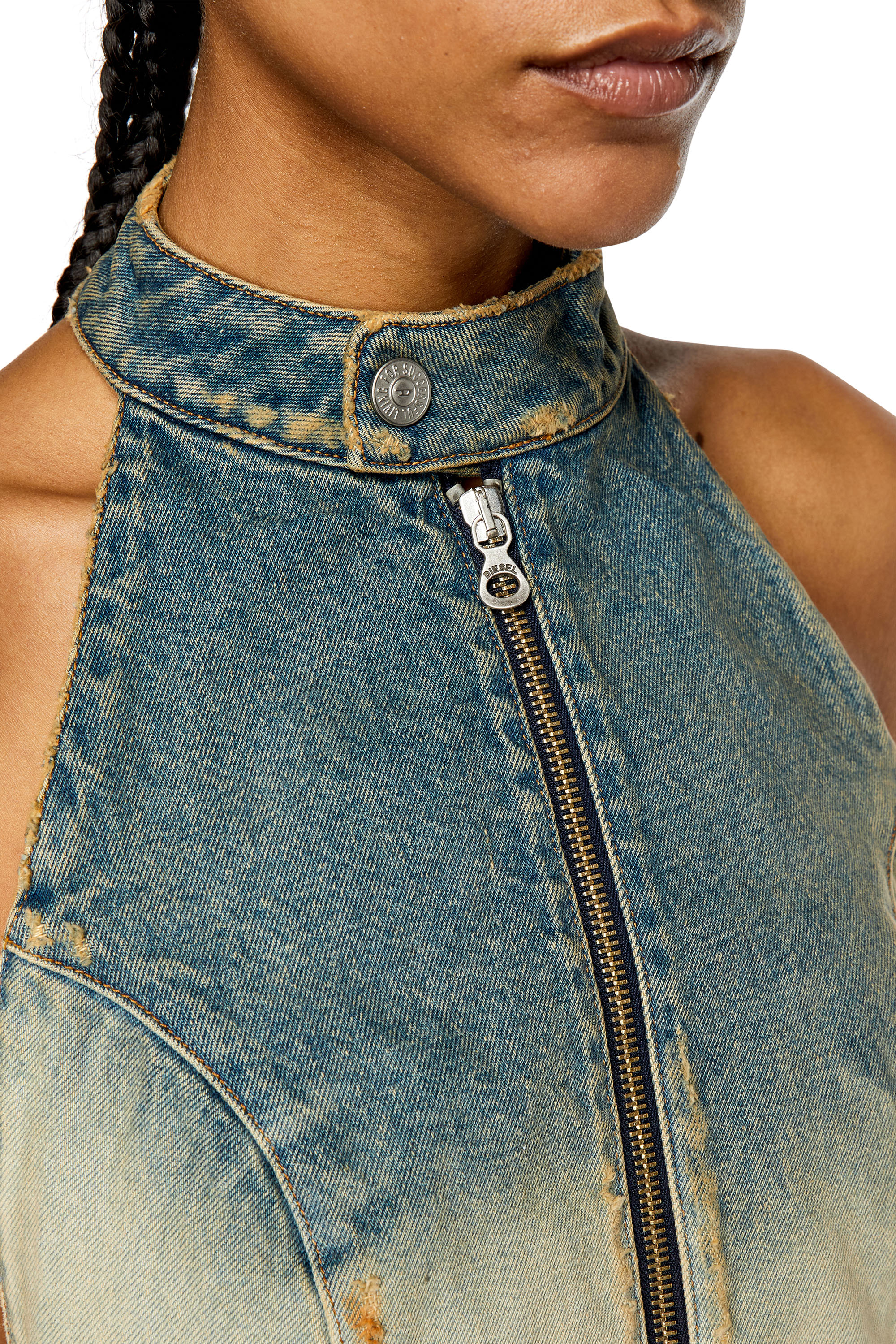 Diesel - DE-BIK-FSC, Top aperto sulla schiena in denim effetto pizzo Donna in Blu - 5