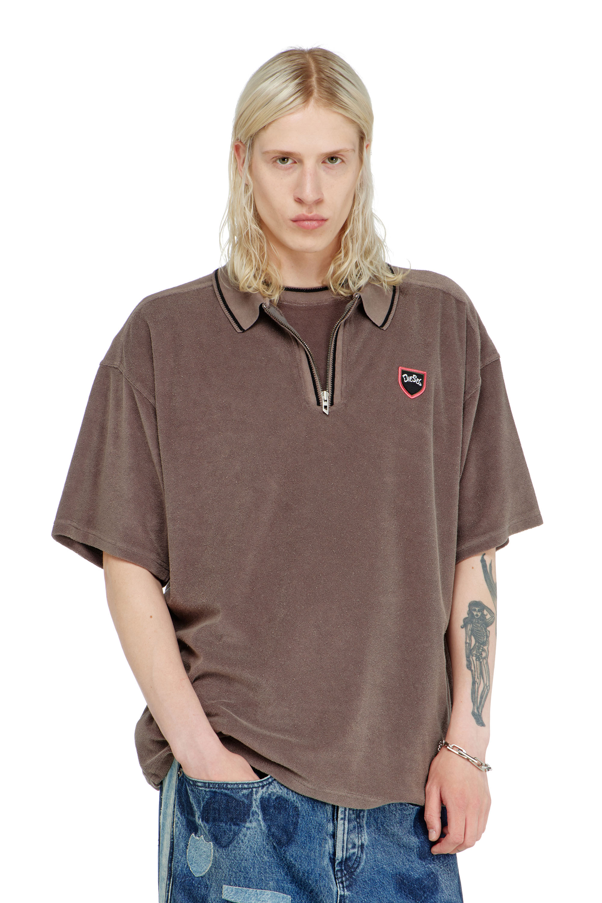 Diesel - T-SPONGY-ZIP, Herren Chenille-Poloshirt mit shield patch in null - 1