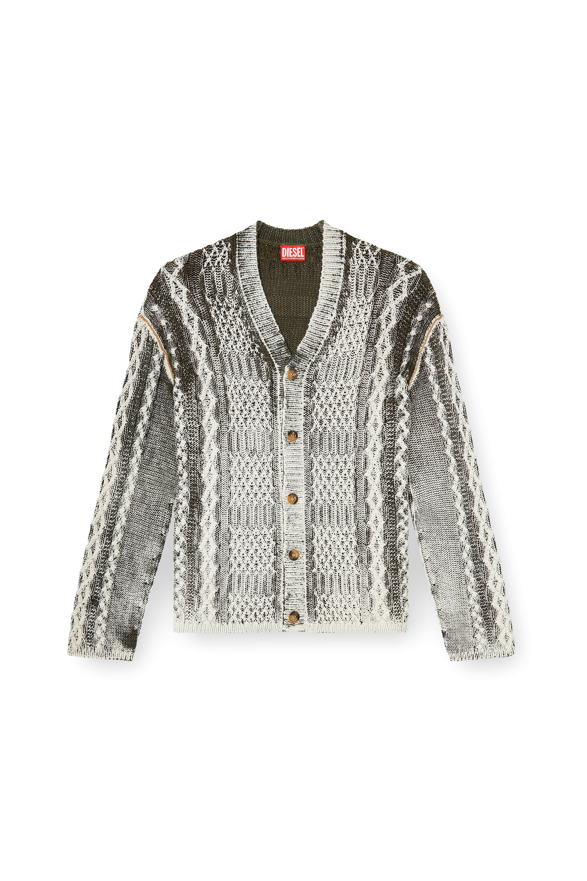 Diesel - K-MIOTO, Herren Behandelter Cardigan aus Zopfmusterstrick in Weiss/Grau - 3