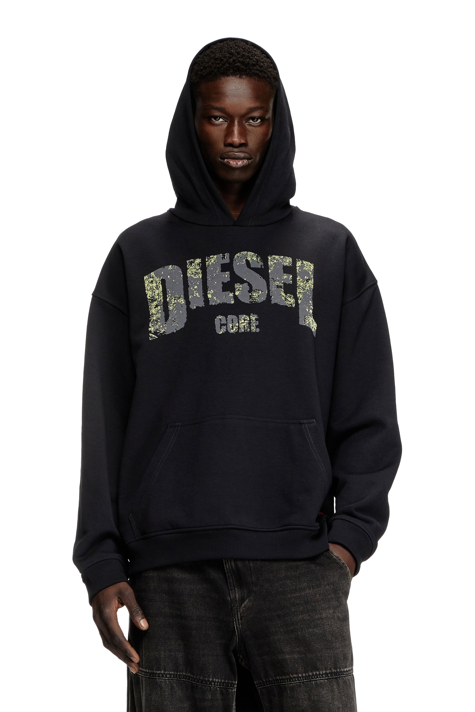 Diesel - S-BOXT-HOOD-R13, Herren Hoodie mit Logo-Print in Destroyed-Optik in Schwarz - 1