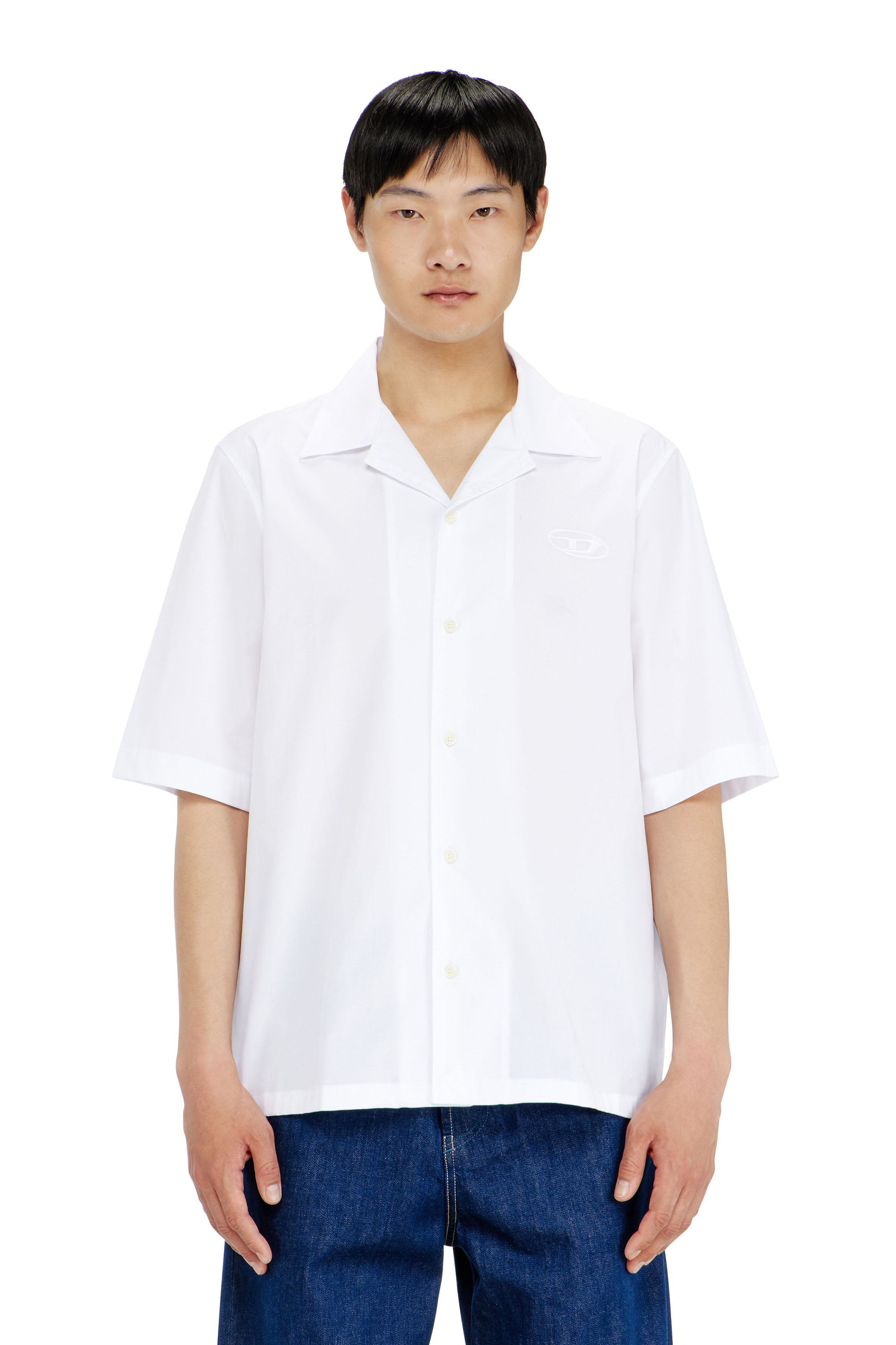 Diesel - S-MAC-GSBH, Camicia in popeline elasticizzato con ricamo Oval D Uomo in Bianco - 2