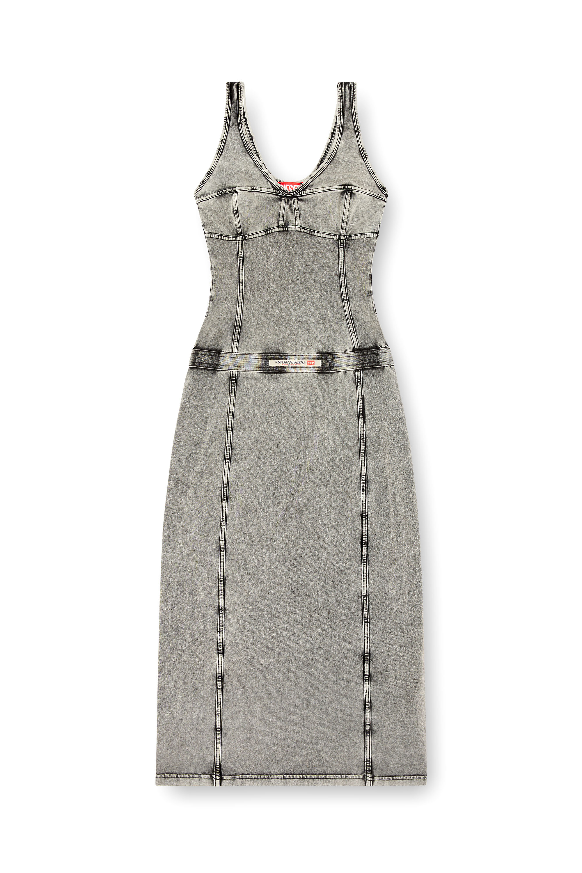 Diesel - D-INNY, Robe midi sans manches à effet denim Femme in Gris - 1