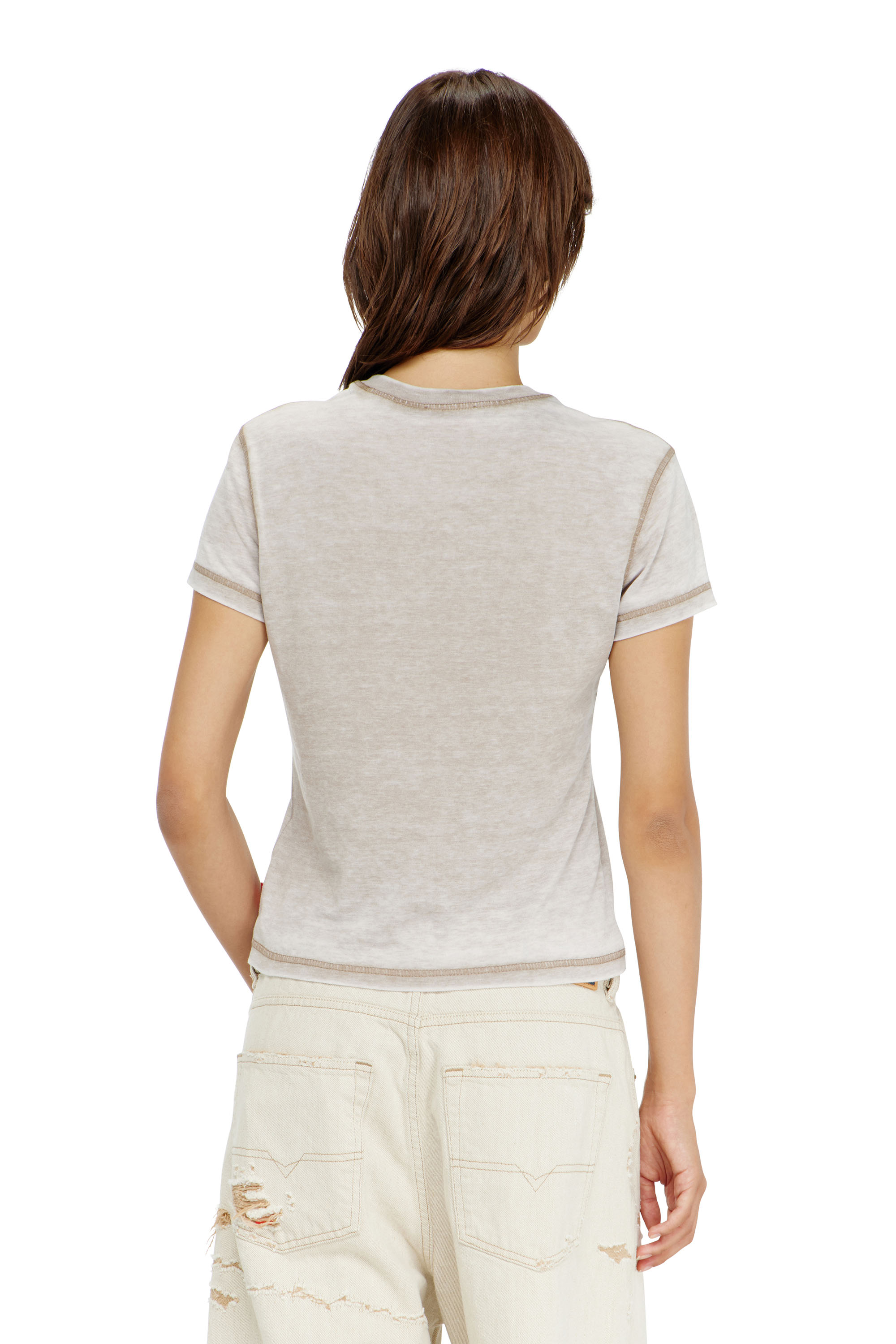 Diesel - T-ILA-AA1, T-shirt en jersey avec strass et burnout effect Femme in Gris - 4