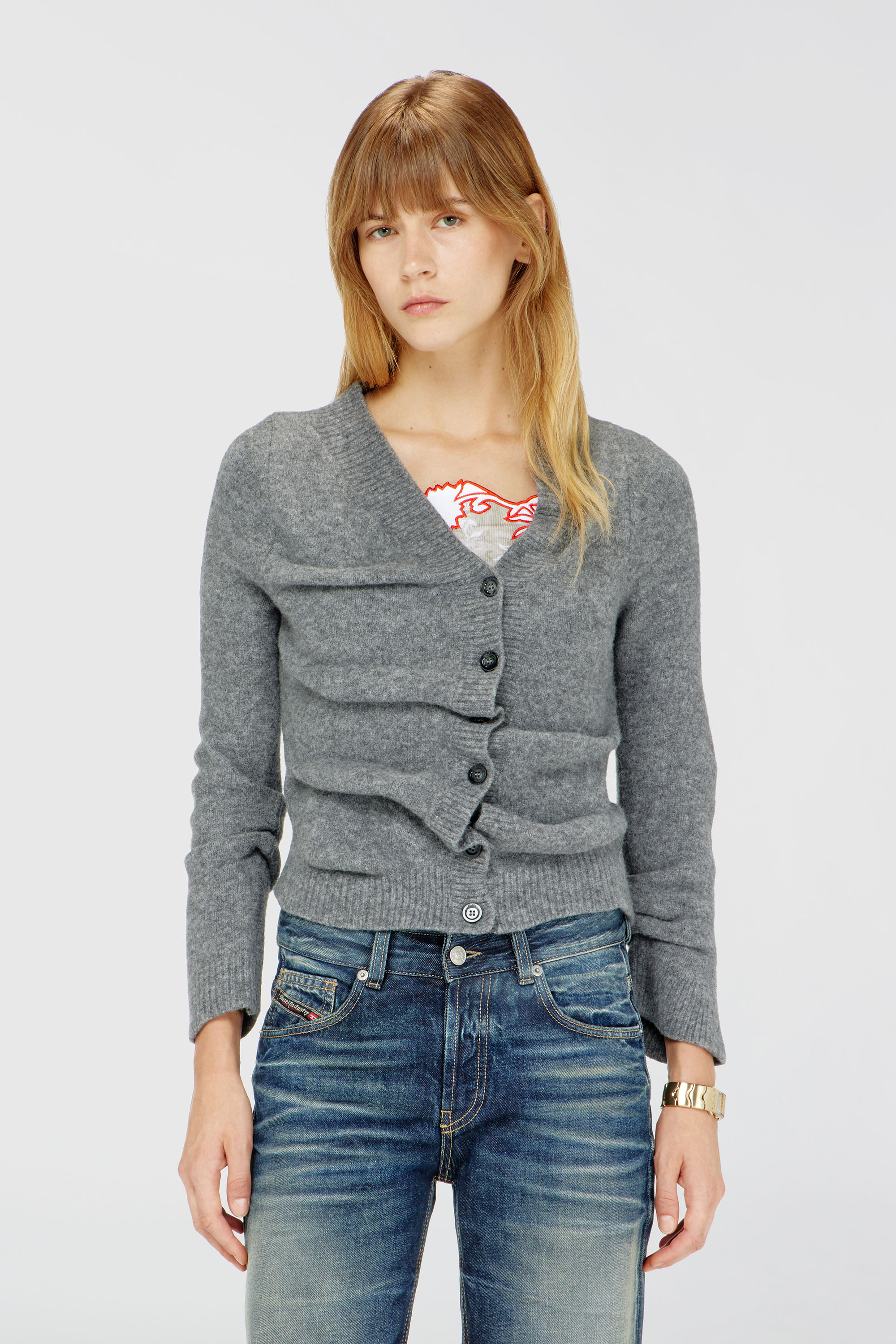 Diesel - M-AVA, Cardigan court en maille bouillie froiss&eacute;e Femme in Gris - 2