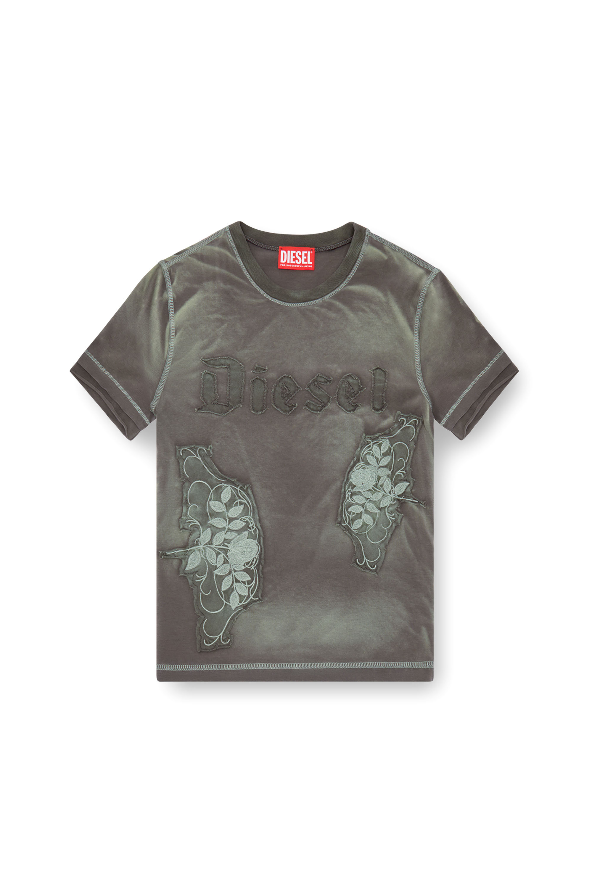 Diesel - T-UNCUT, Donna T-shirt con patch floreali ricamati in Viola - Image 3