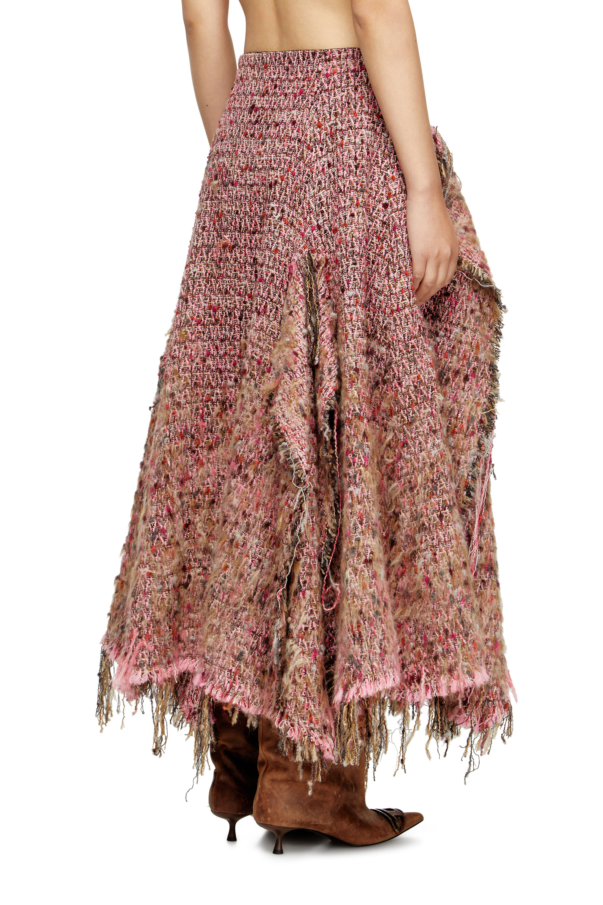 Diesel - O-RIELLA, Damen Gebürsteter Bouclé-Rock mit ausgefranstem Saum in Rosa - 4