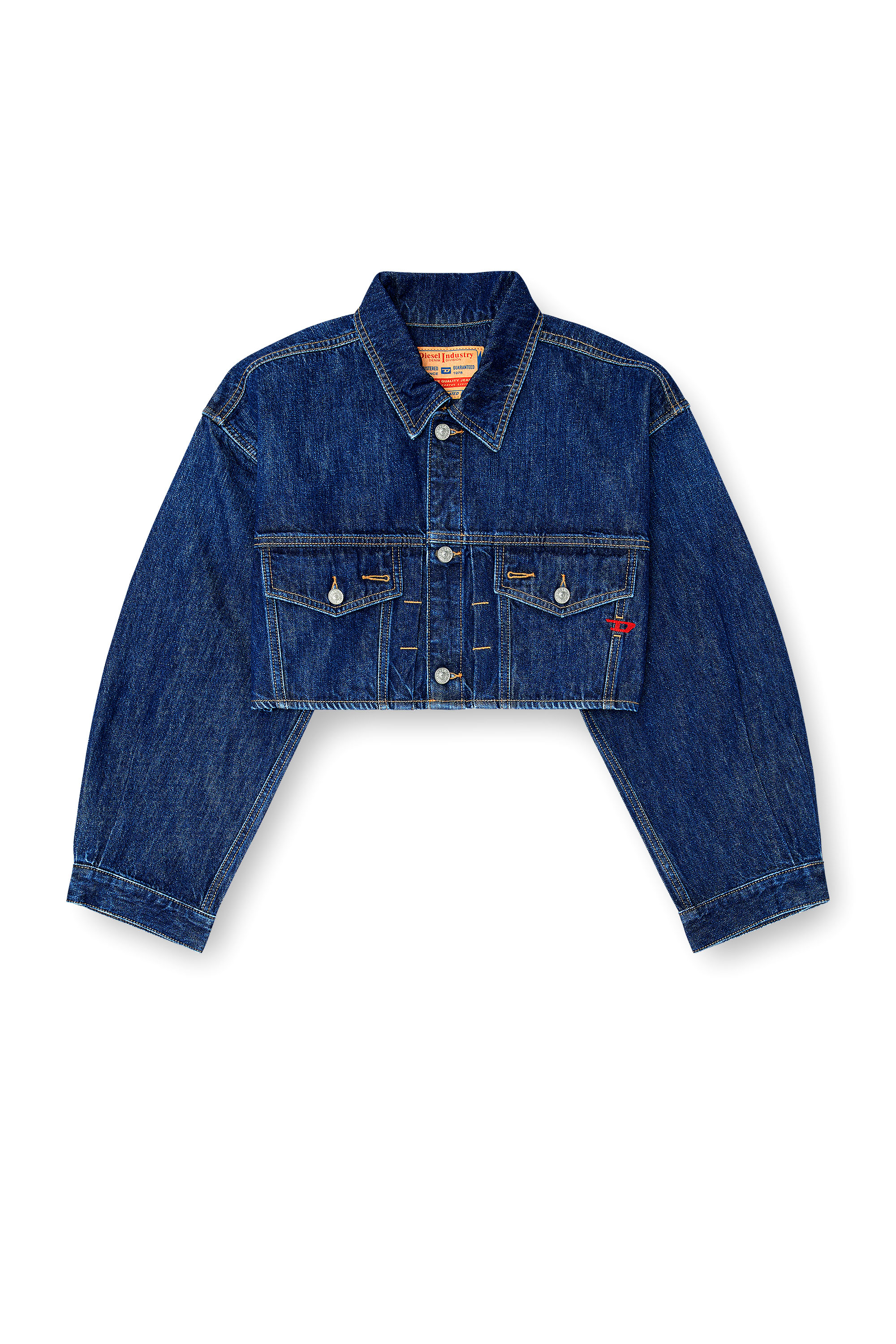 Diesel - DE-MALLEY, Damen Cropped oversized denim trucker jacket

&Uuml;bergro&szlig;e cropped Denim-Truckerjacke in Mittelblau - 3