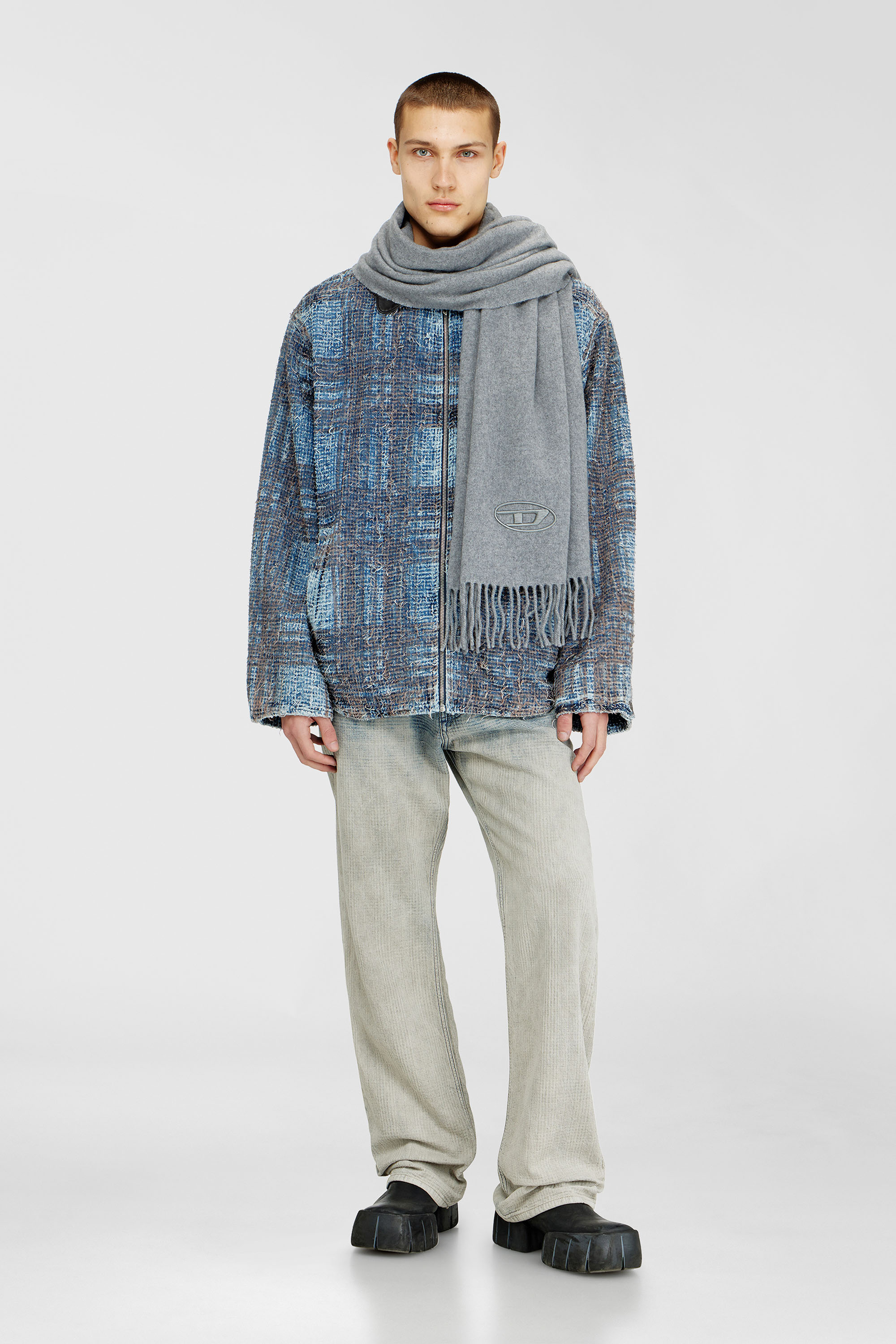 Diesel - S-IMON-D-LONG, Unisex Schal aus Wollmischung mit Fransenabschl&uuml;ssen in Grau - 4