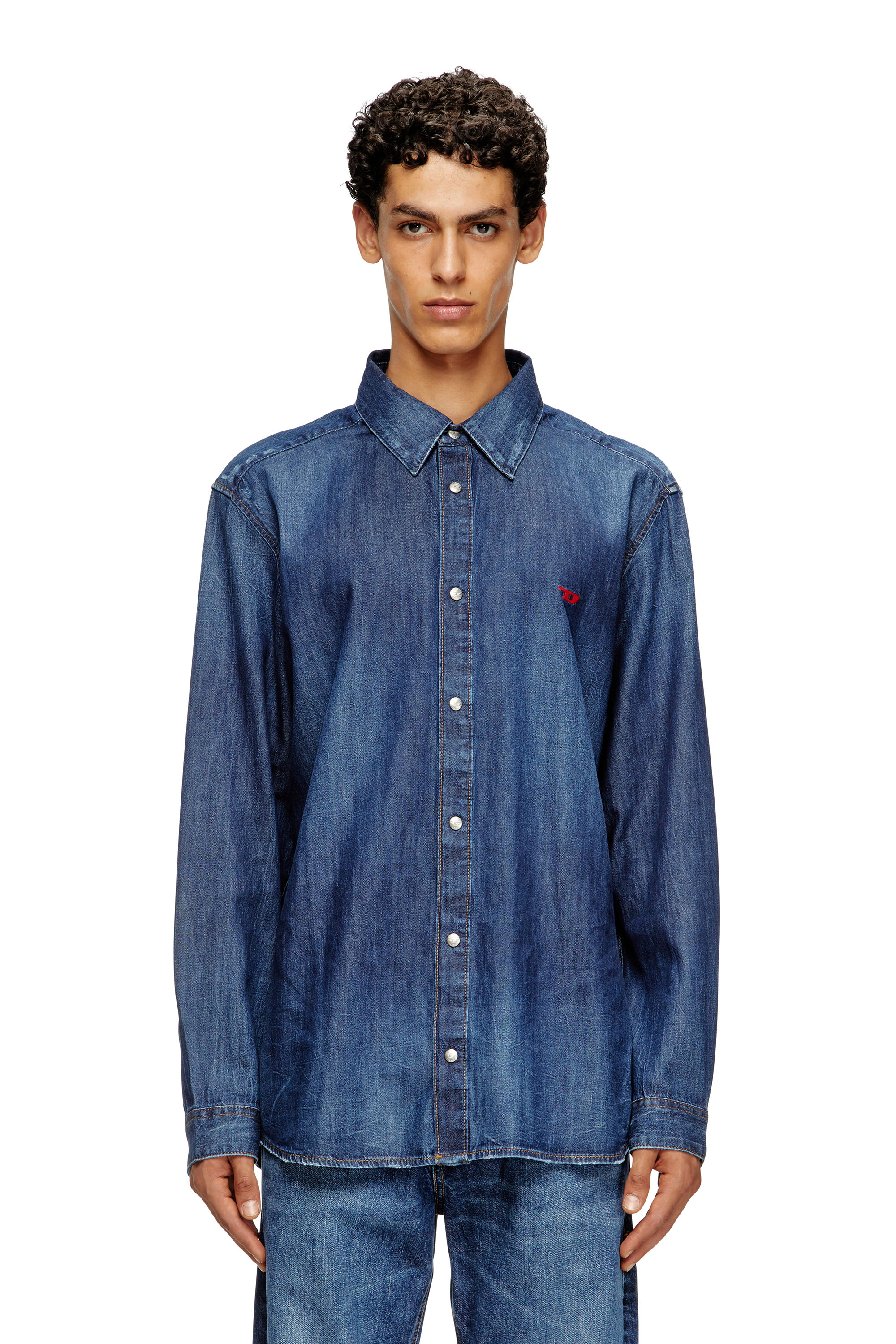 Diesel - D-SIMPLY, Camicia in denim con logo ricamato Uomo in Blu - 1