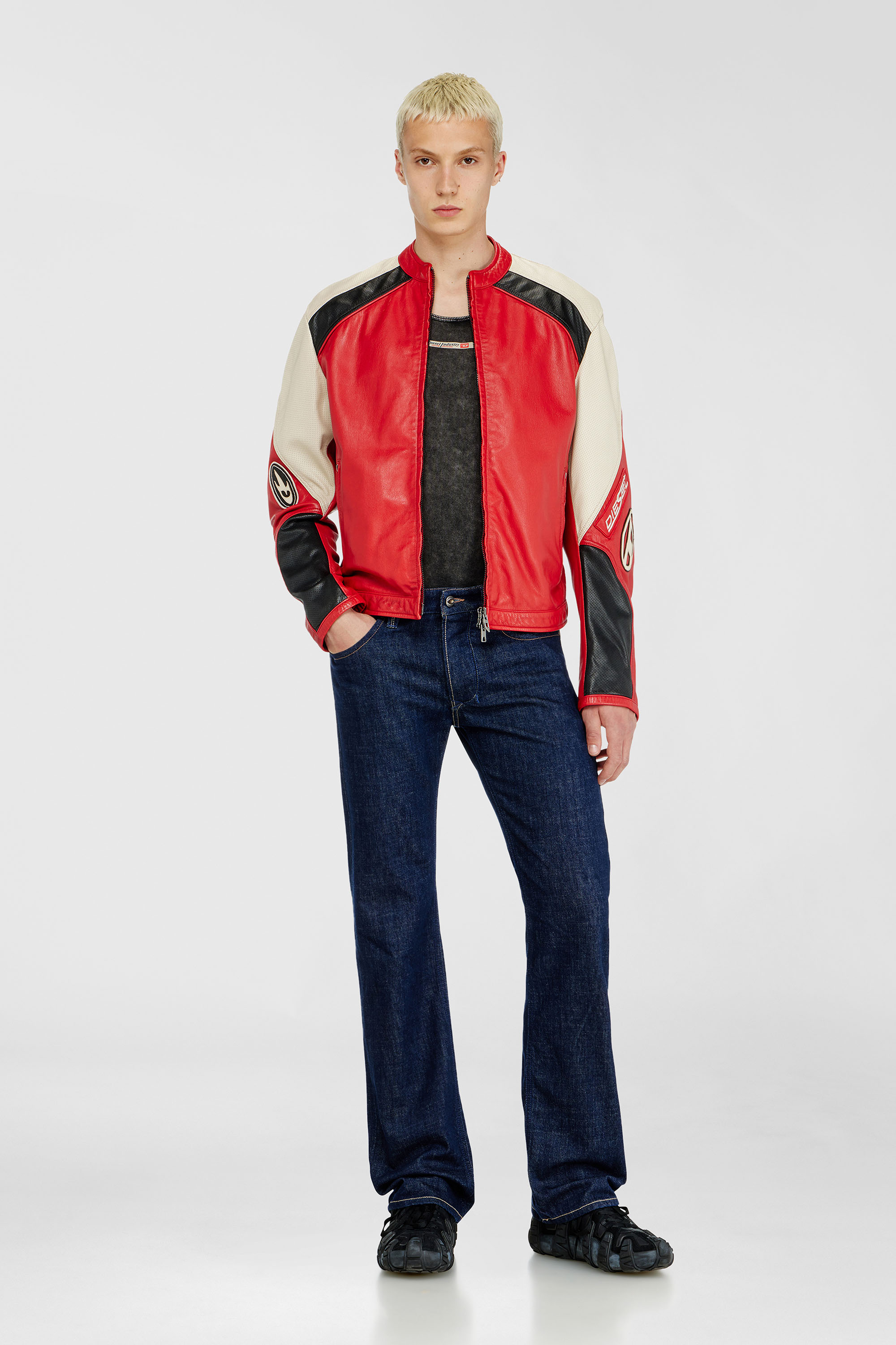 Diesel - L-AHTI, Veste biker en cuir perfor&eacute; bicolore Homme in Polychrome - 1