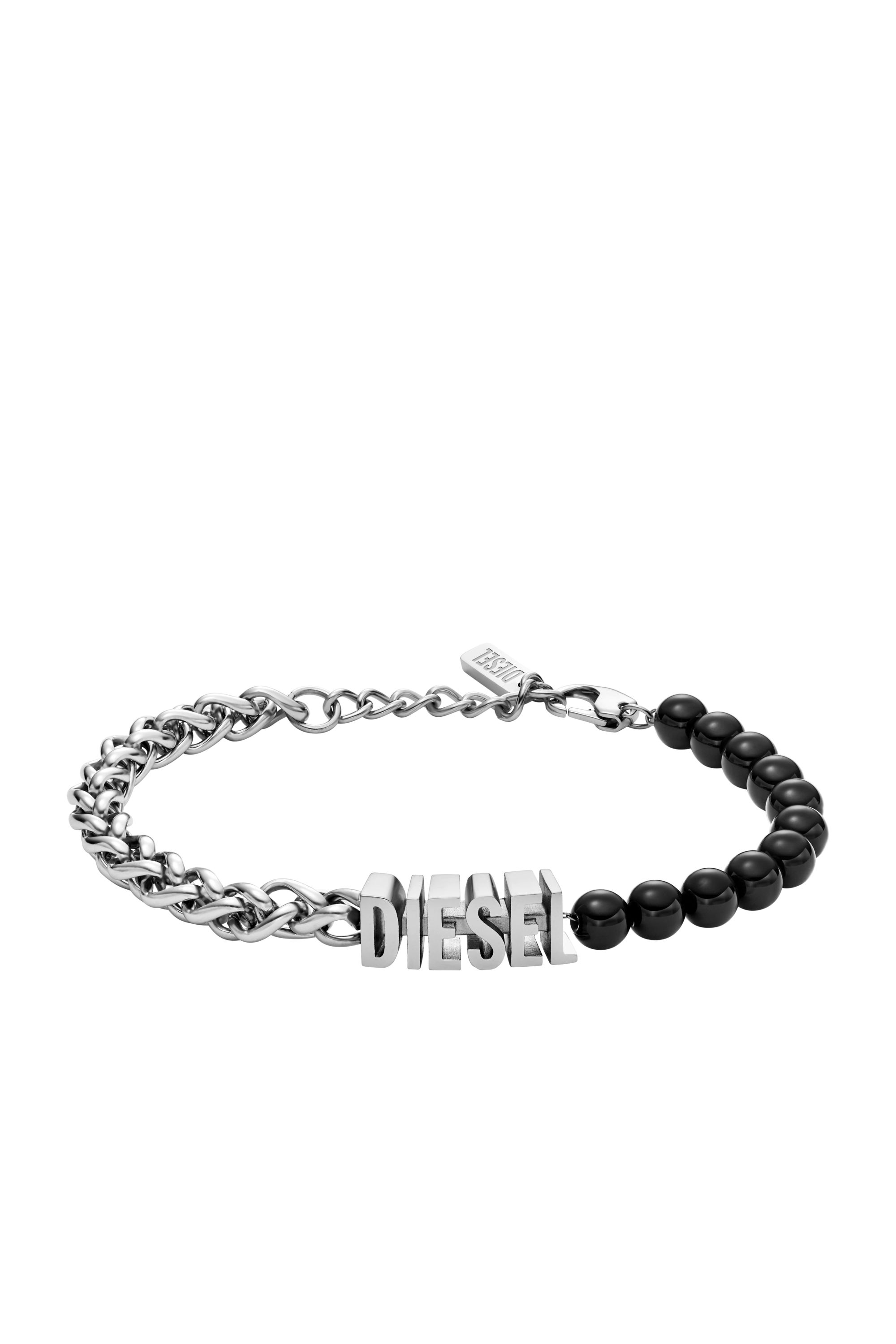 Diesel - DX1541040 JEWEL, Bracciale con catena e perle di agata nera Unisex in Argento - 1