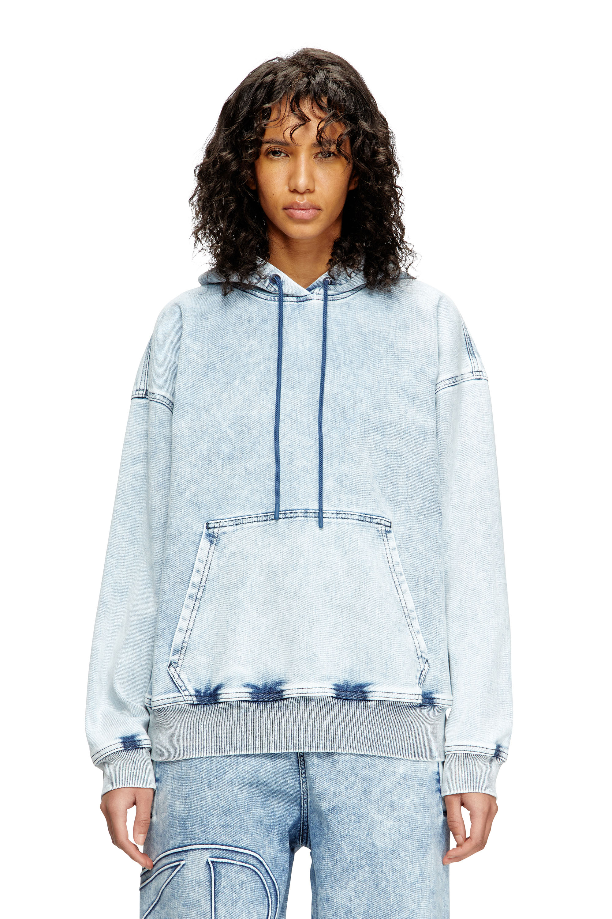 Diesel - D-REBBIT-S-TRACK, Sweatshirt à capuche en denim marbré Mixte in Bleu - 6