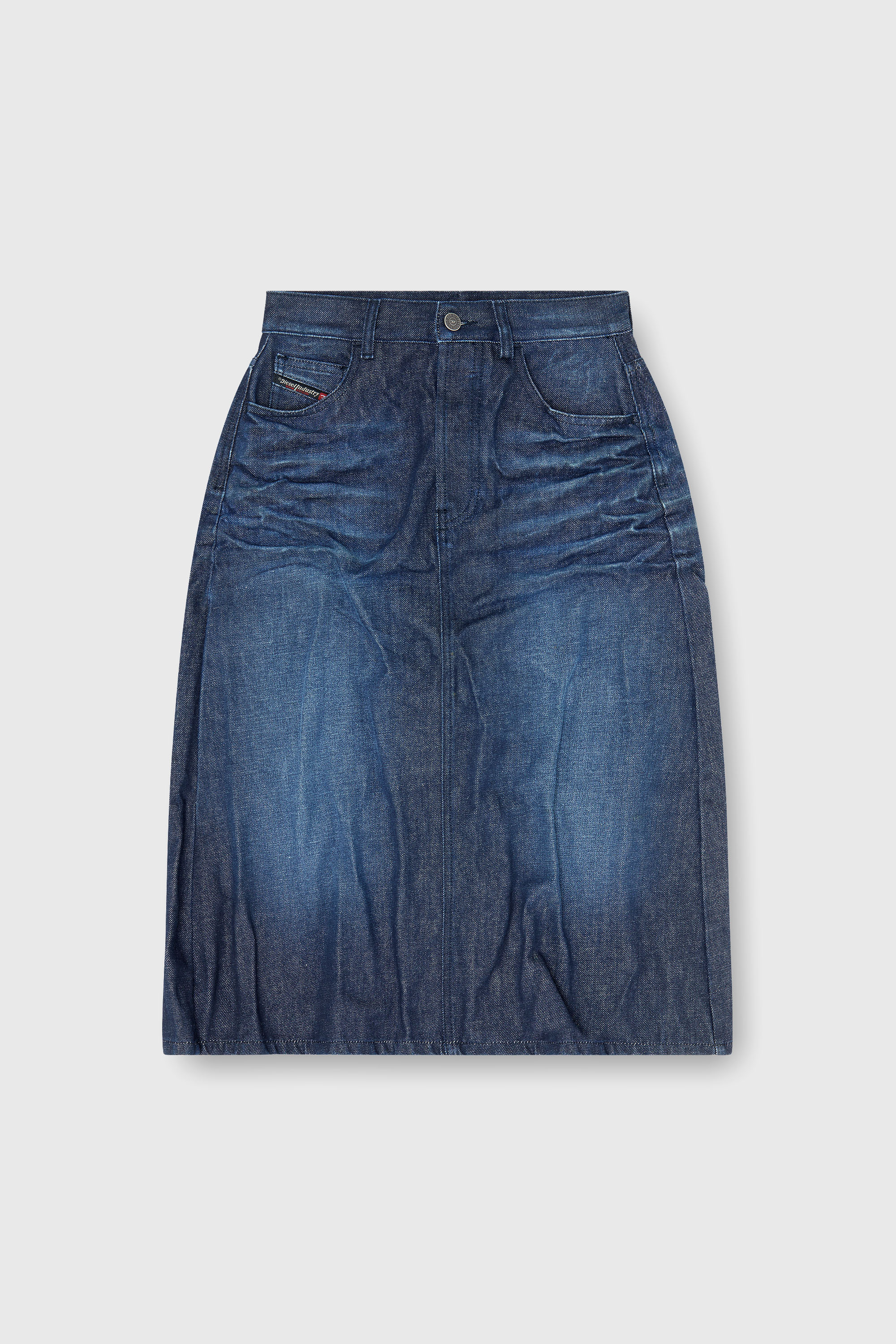 Diesel - DE-IRTI-FSJ, Jupe midi en denim froiss&eacute; Femme in Bleu - 2