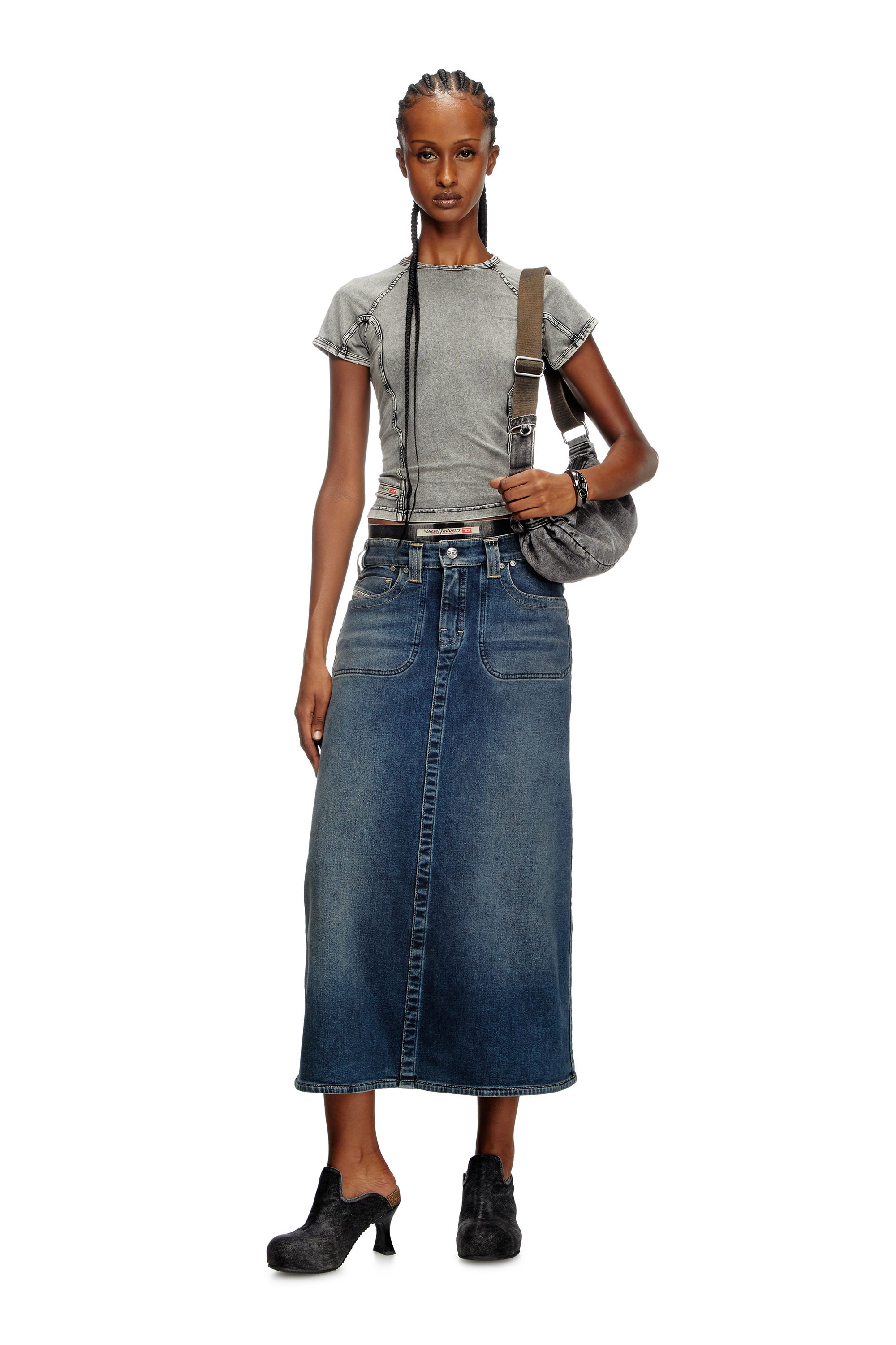 Diesel - DE-PAGO-MID-RE, Damen Midi-Rock aus Rehab-Denim in Dunkelblau - 2