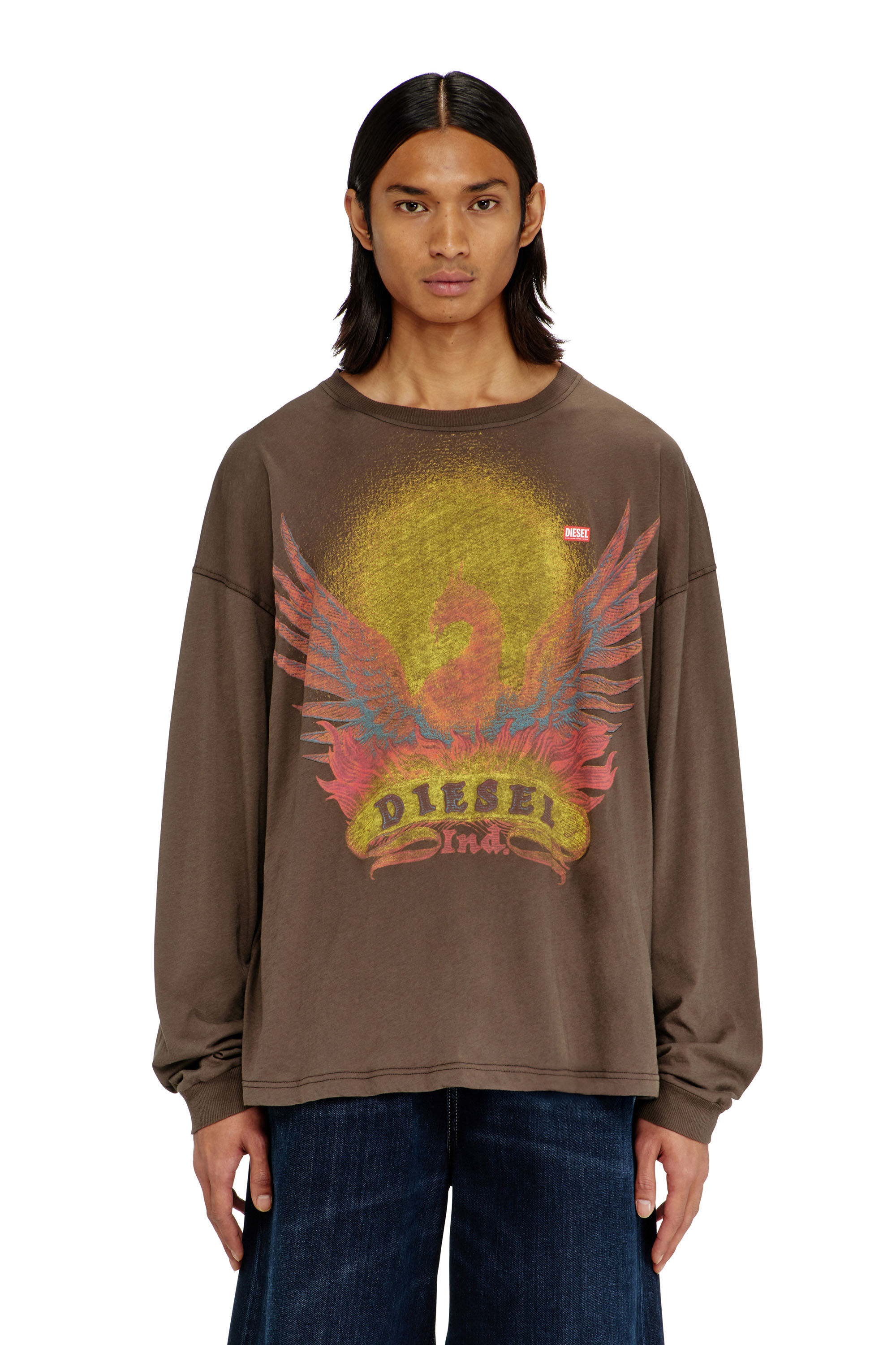 Diesel - T-BOXT-LS-AA1, Herren Langarm-T-Shirt mit Phoenix-Motiv in Braun - 1