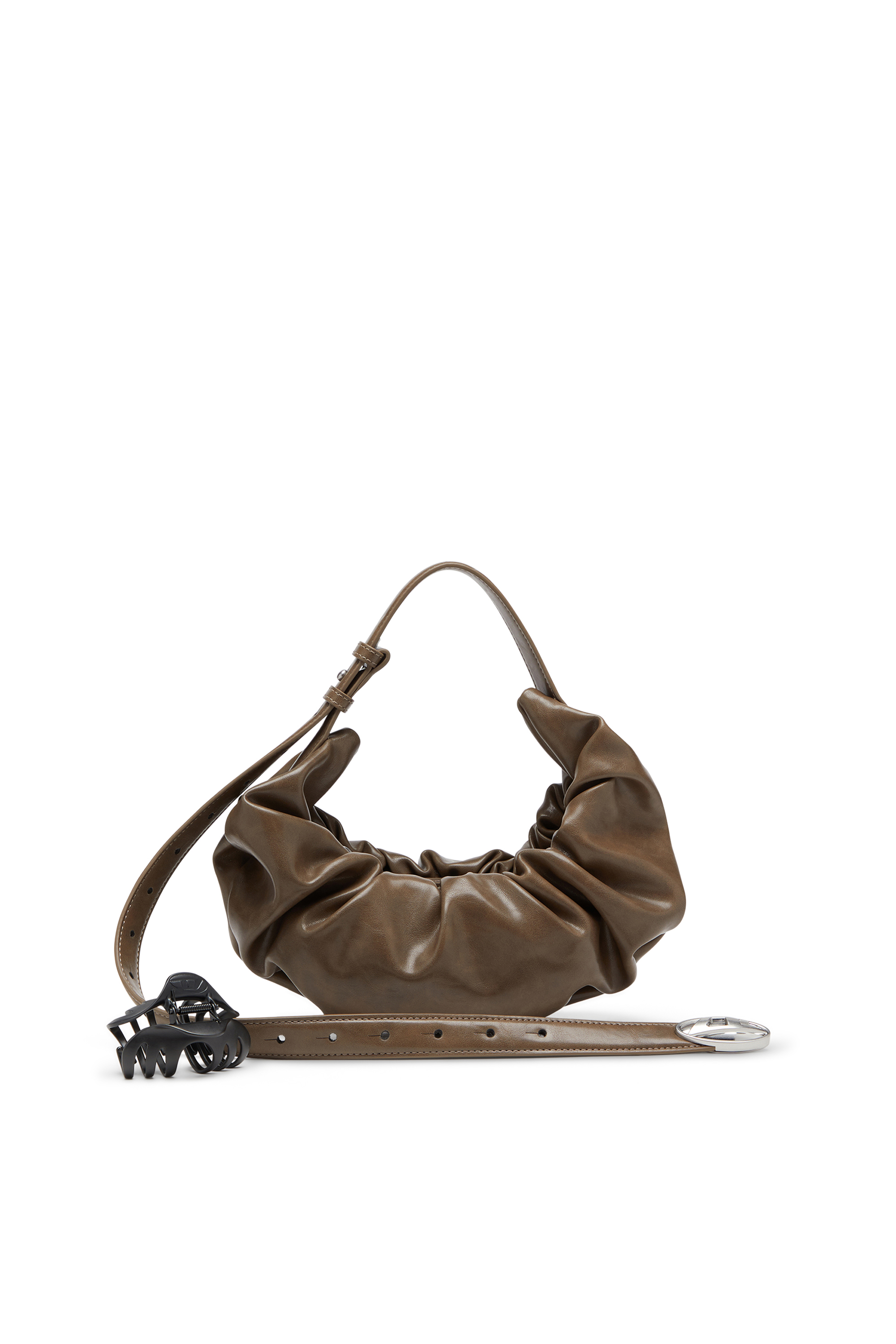 Diesel - GRAB-D HOBO S, Damen Kleine zerknitterte Hobo-Tasche aus glänzendem PU in Braun - 2
