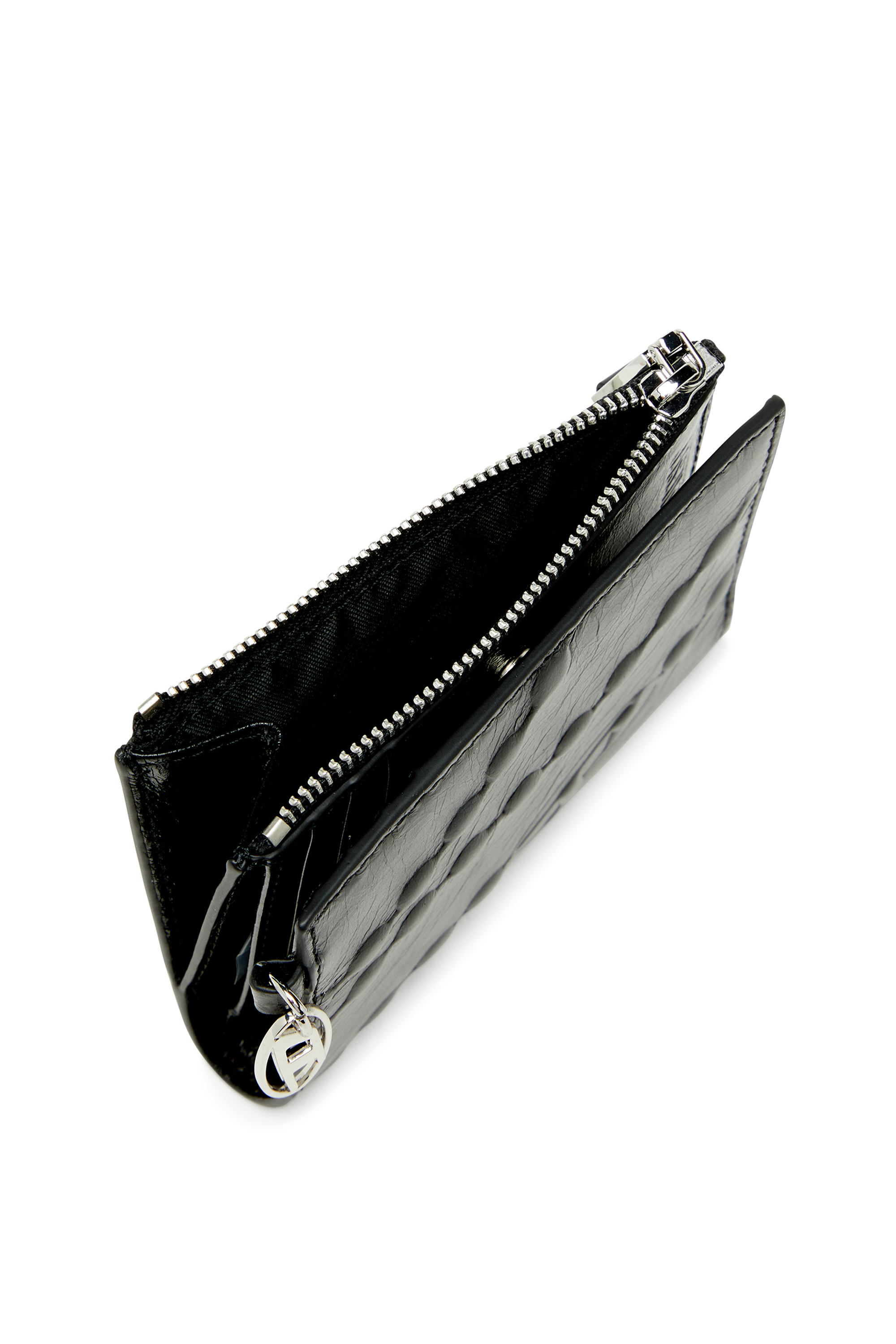 Diesel - OVAL-D BI FOLD ZIP II, Damen Lederne Brieftasche mit gepr&auml;gtem Kettenmotiv in Schwarz - 4