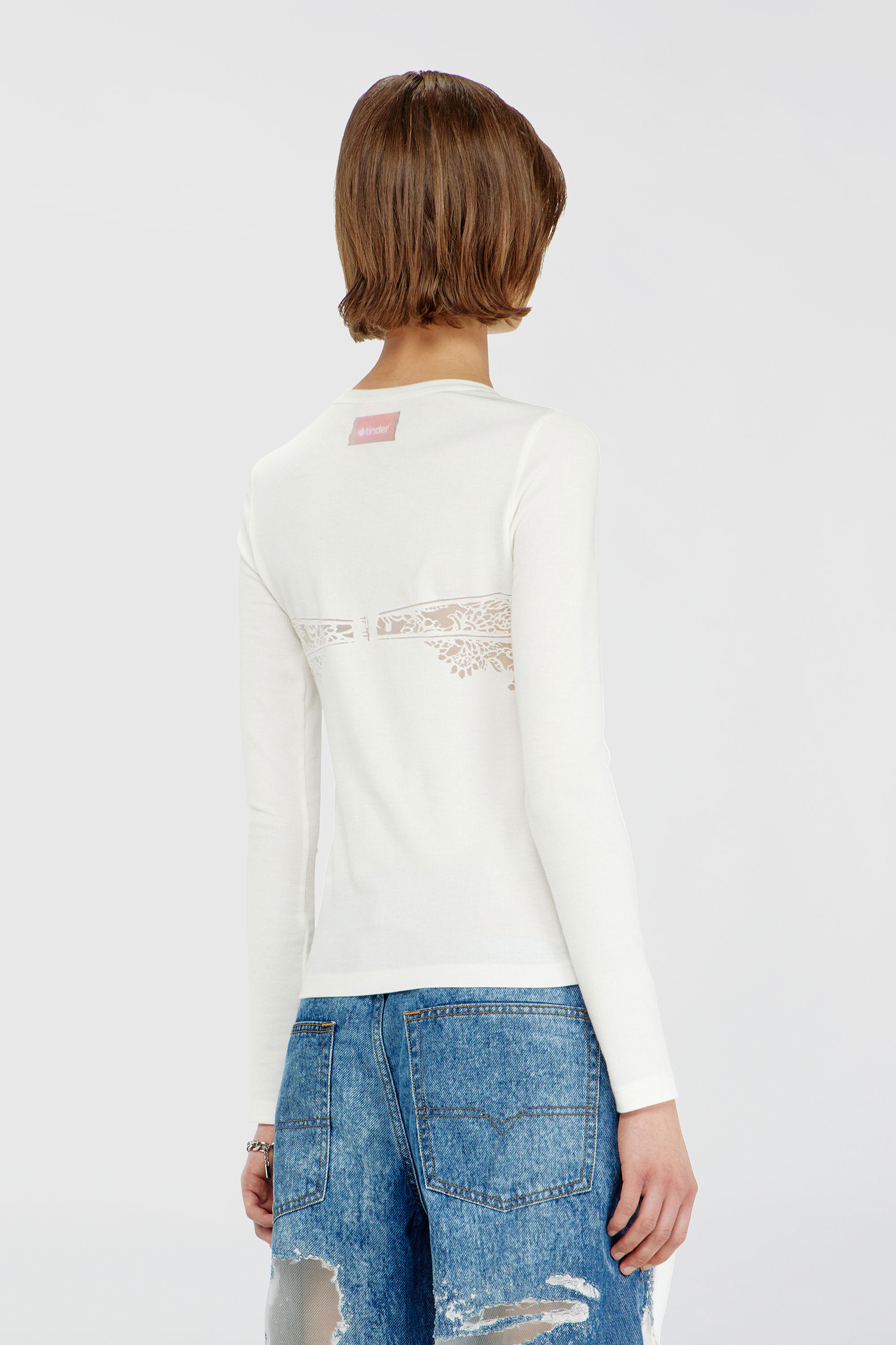 Diesel - PR-T-MOKKI-LS-R, Top avec effet dentelle devor&eacute; Femme in Blanc - 4