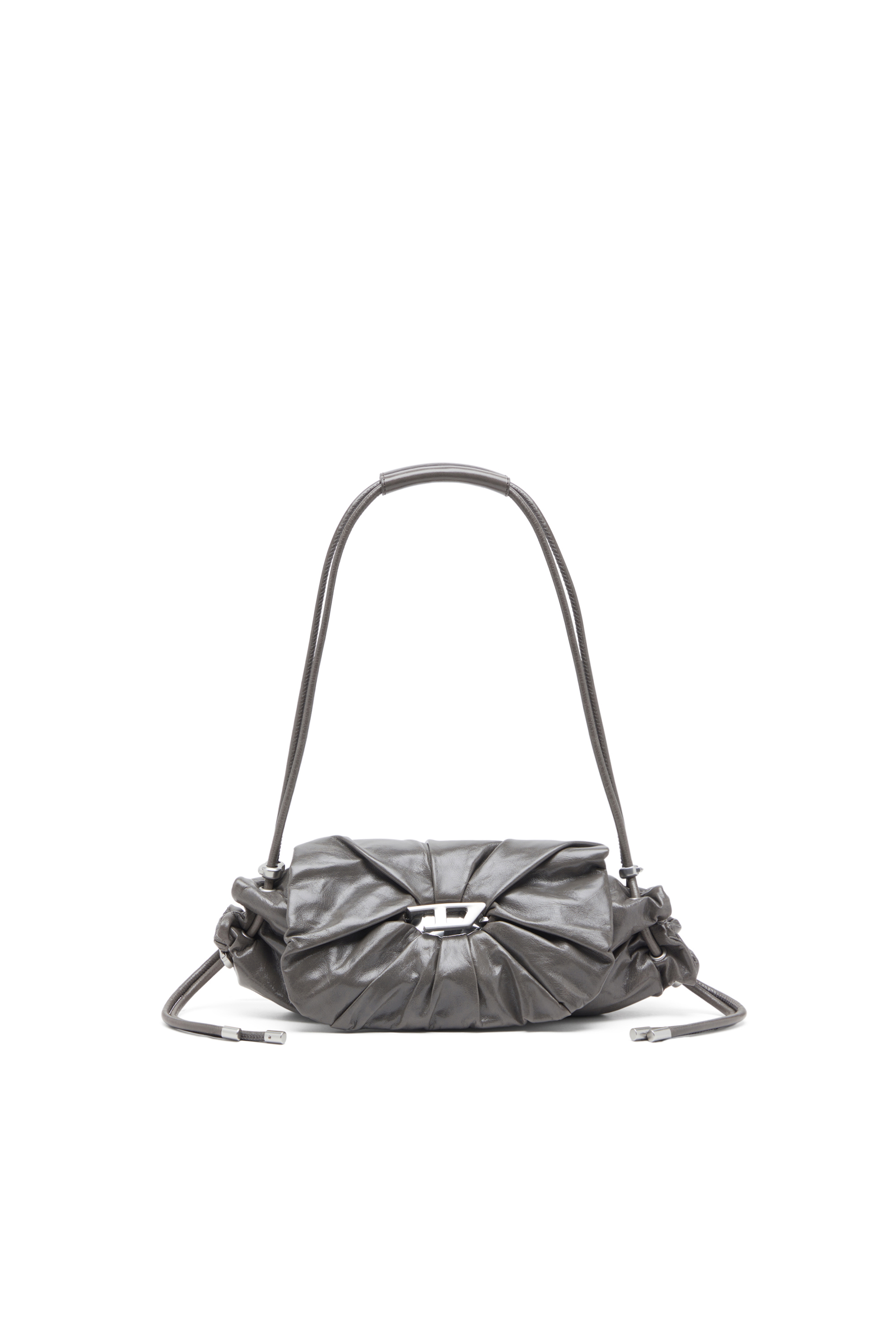 Diesel - SCRUNCH-D SHOULDER S, Scrunch-D S-Borsa a spalla in pelle arricciata Donna in Grigio - 1