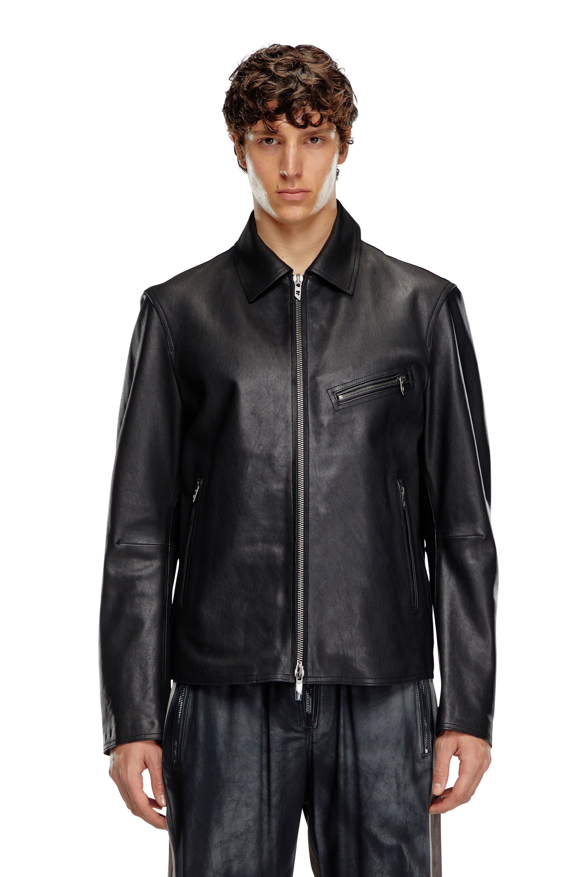 Diesel - L-KORN-A, Veste en cuir avec Oval D embossé Homme in Noir - 6