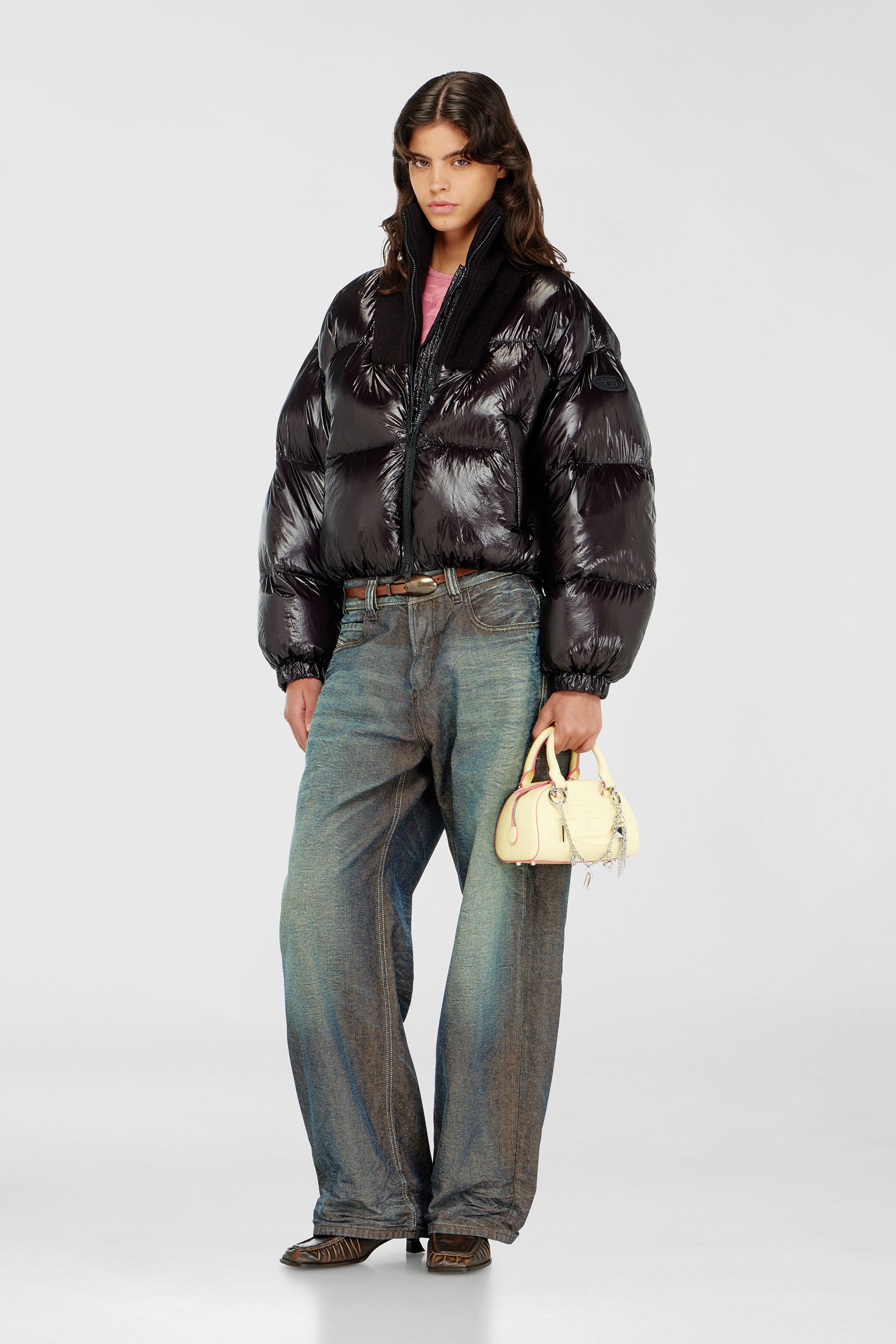 Diesel - W-ARRIOR, Piumino down in ripstop con collo a maglia Donna in Nero - 2