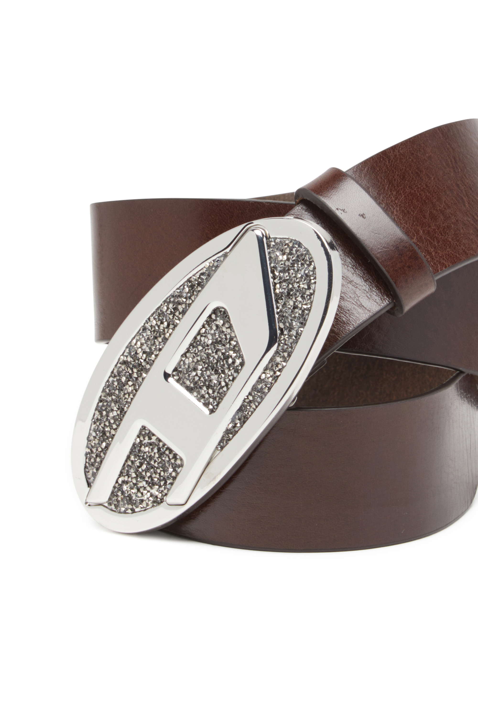 Diesel - B-1DR 2.0 FULL ROCKS, Damen 4 cm breiter Gürtel aus Leder mit Strass-Oval D-Schnalle in Braun - 3