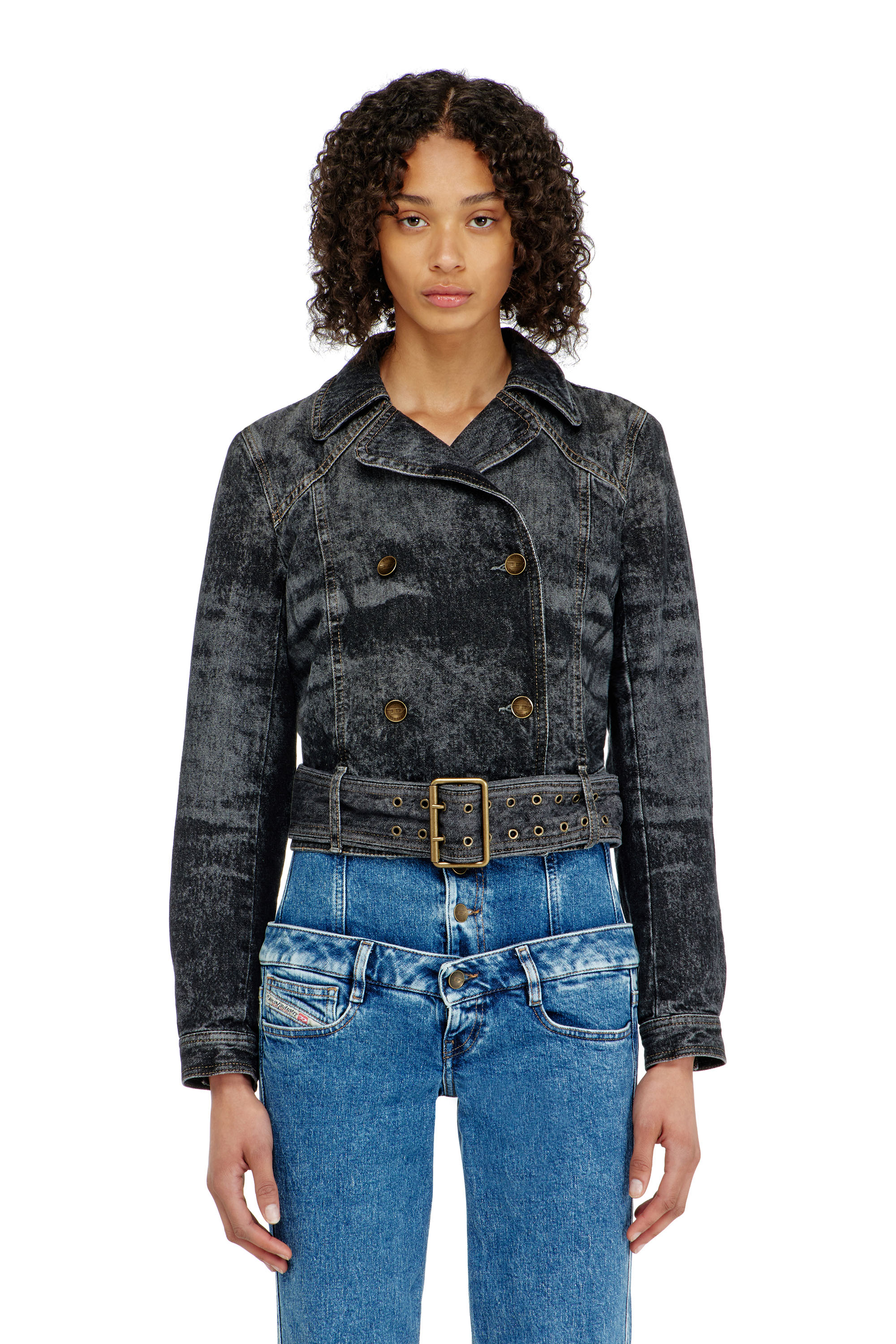Diesel - DE-LEGEND-S, Veste en denim cropped avec ceinture Femme in Noir - 2