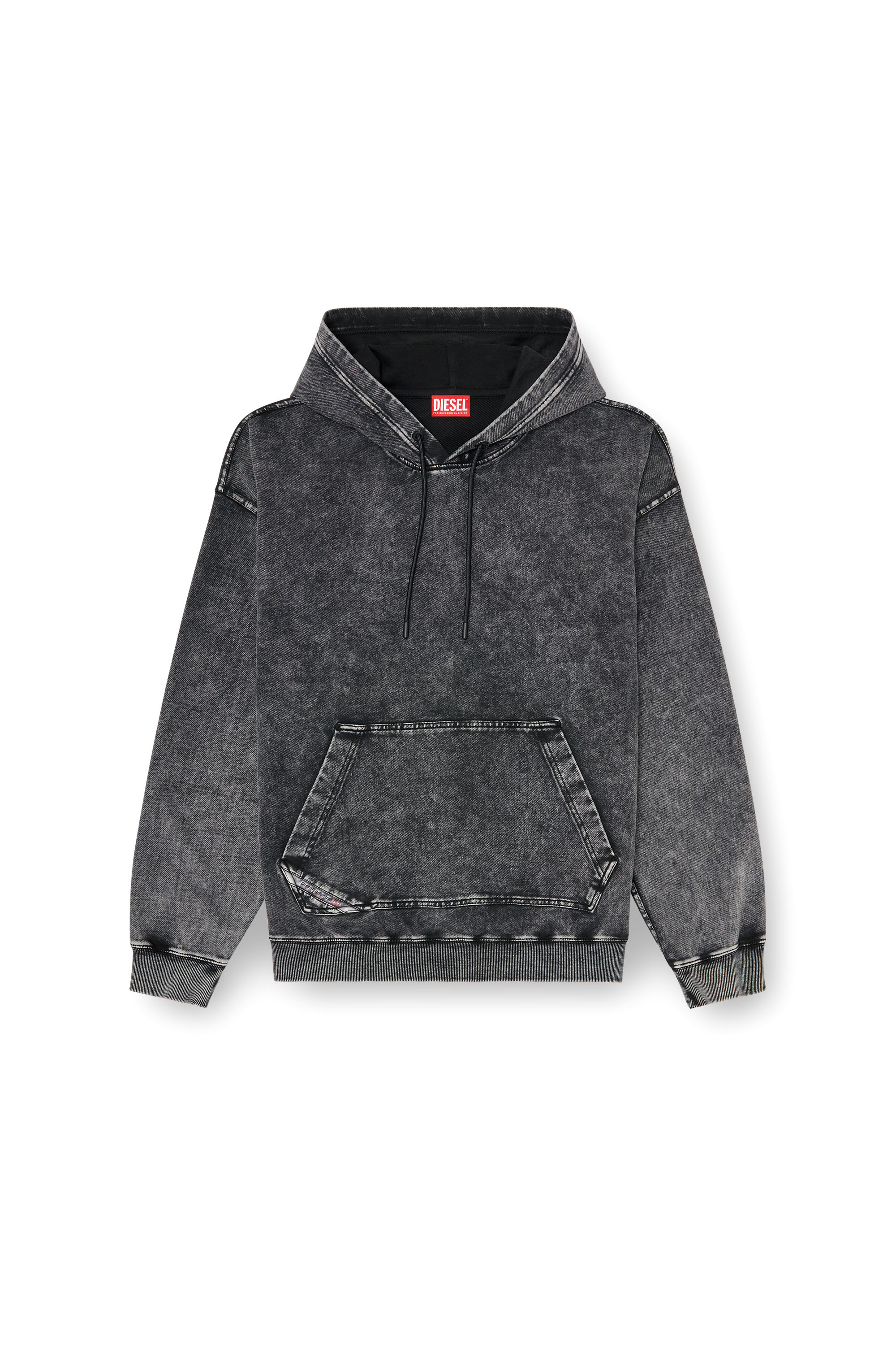 Diesel - S-BOXT-HOOD-TUK, Sweat &agrave; capuche effet denim trait&eacute; Homme in Gris - 3