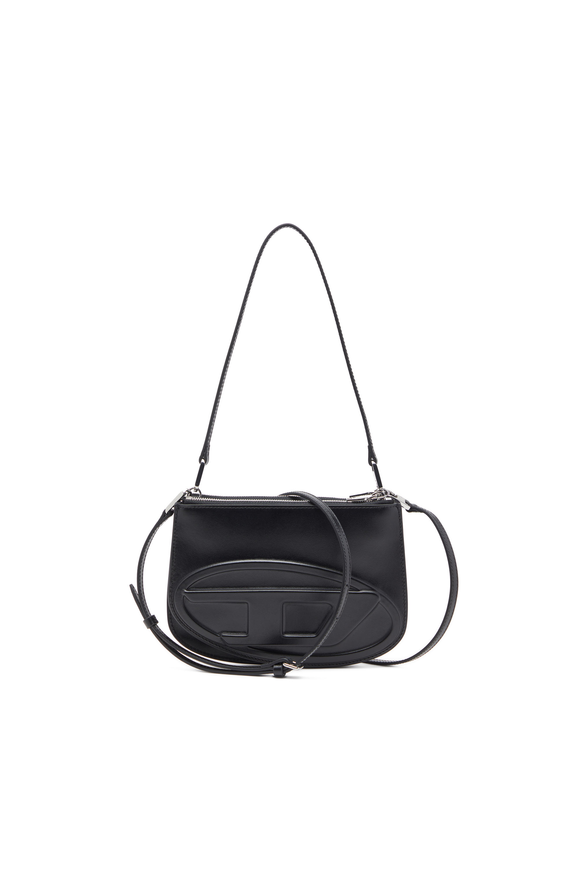 Diesel - 1DR TWIN, Damen Schultertasche mit Doppelbeutel aus bedrucktem Leder in Schwarz - 1