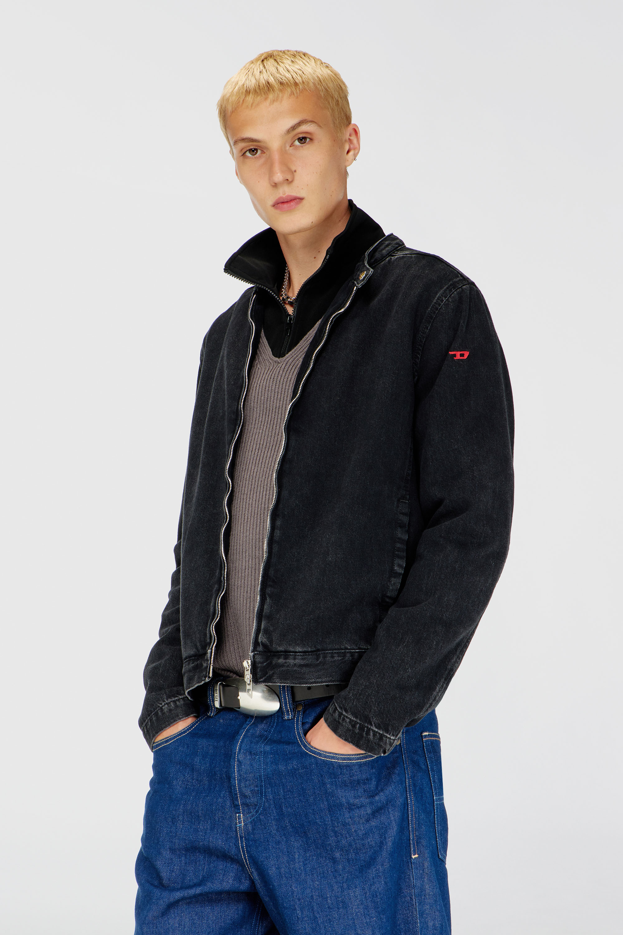 Diesel - D-GLORY, Herren Bikerjacke aus sauber gewaschenem Denim in Schwarz - 3