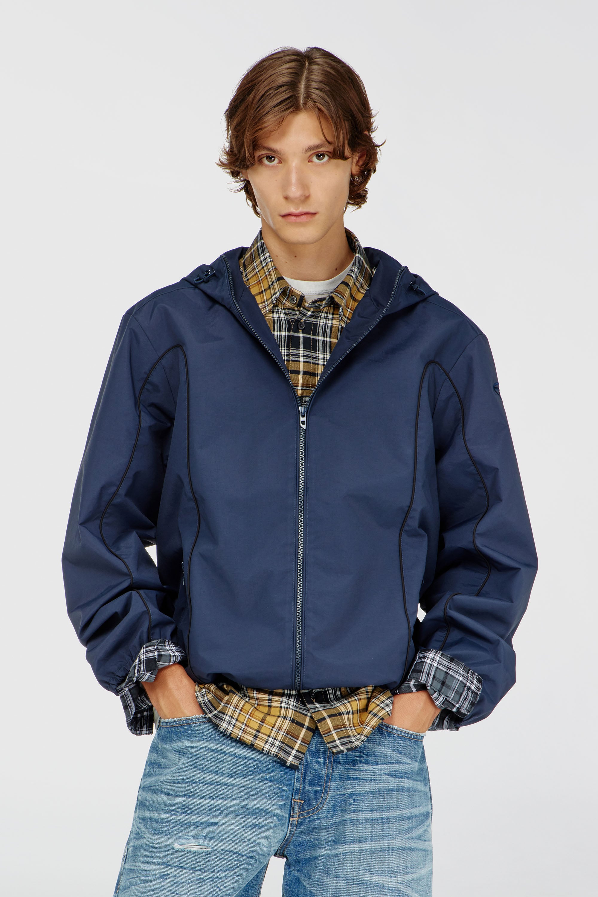 Diesel - J-HIVES-WRD, Coupe-vent avec passepoil contrast&eacute; Homme in Bleu - 1