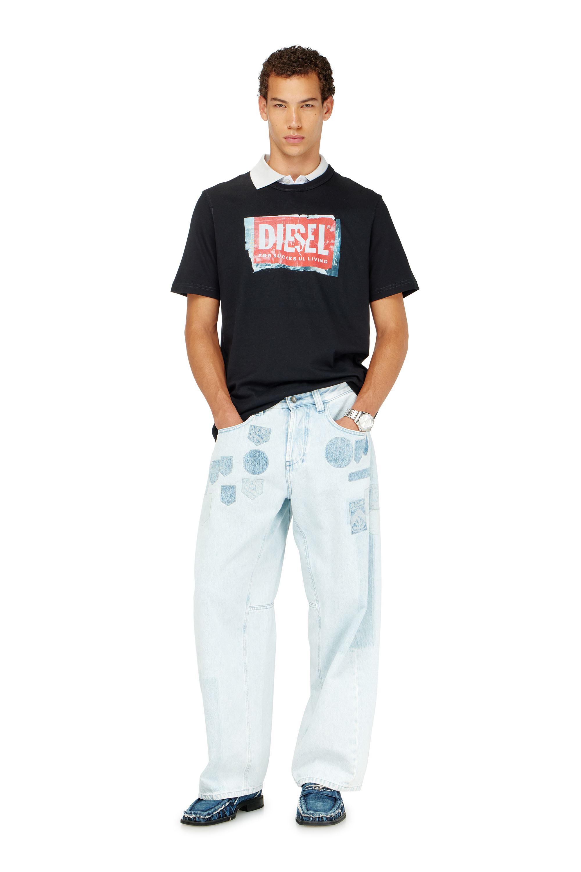 Diesel - T-ADJUST-Q6, Herren T-Shirt mit Logo in Knitter-Optik in Schwarz - 2