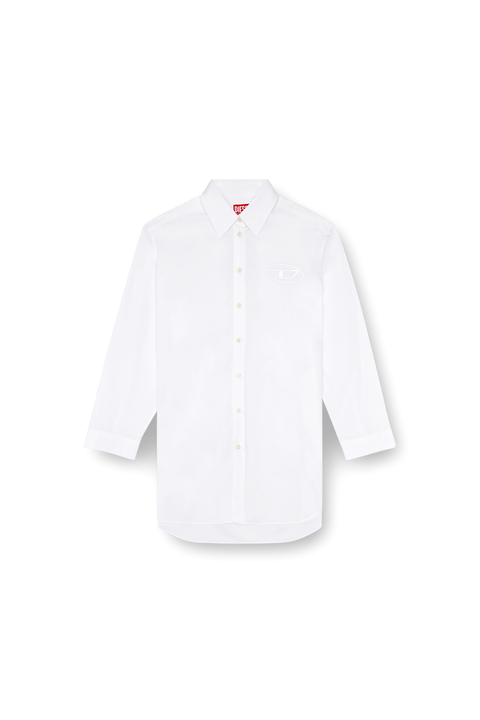Diesel - D-DALIS, Femme Robe chemise courte avec logo brodé in Blanc - Image 1