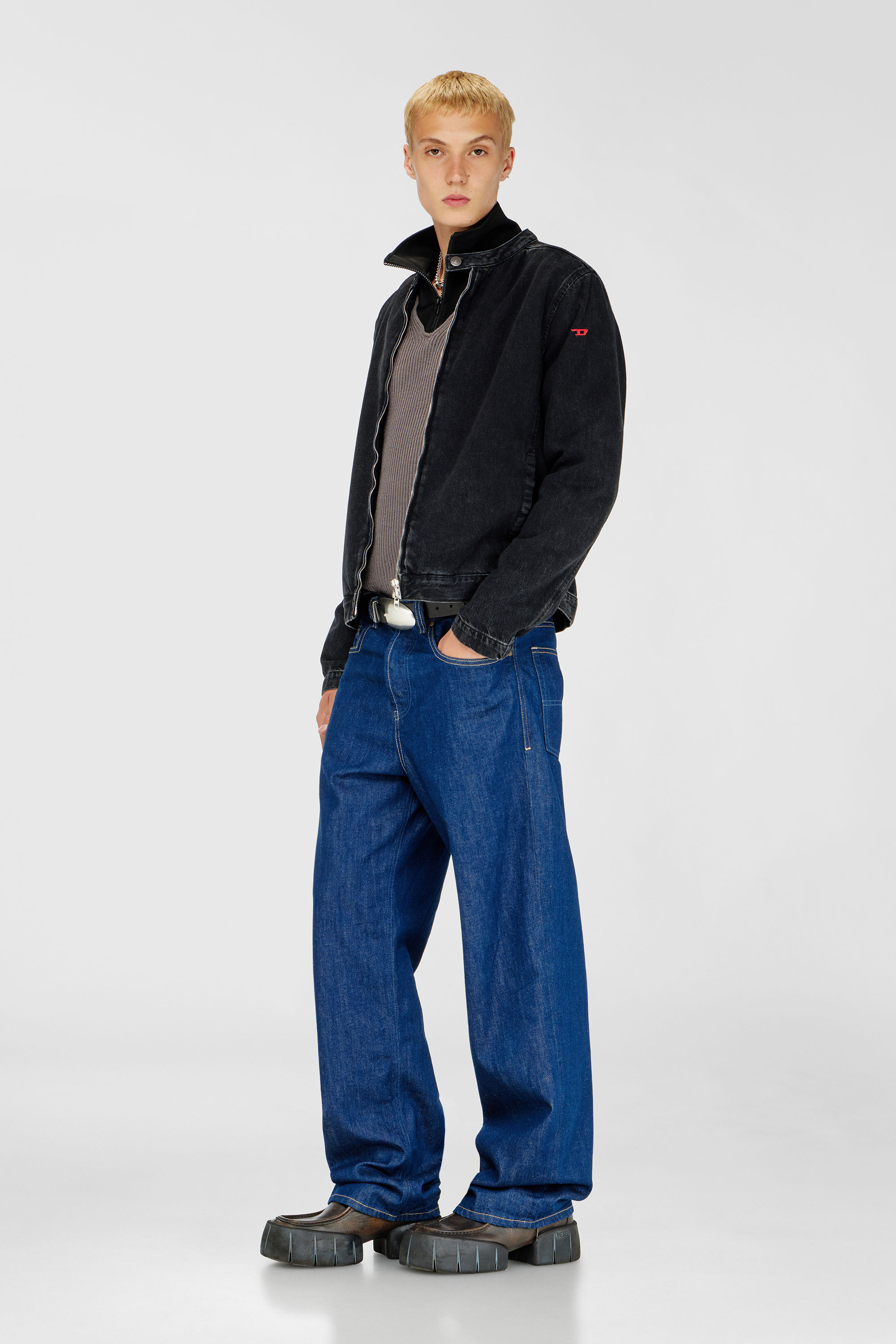 Diesel - D-GLORY, Herren Bikerjacke aus sauber gewaschenem Denim in Schwarz - 1
