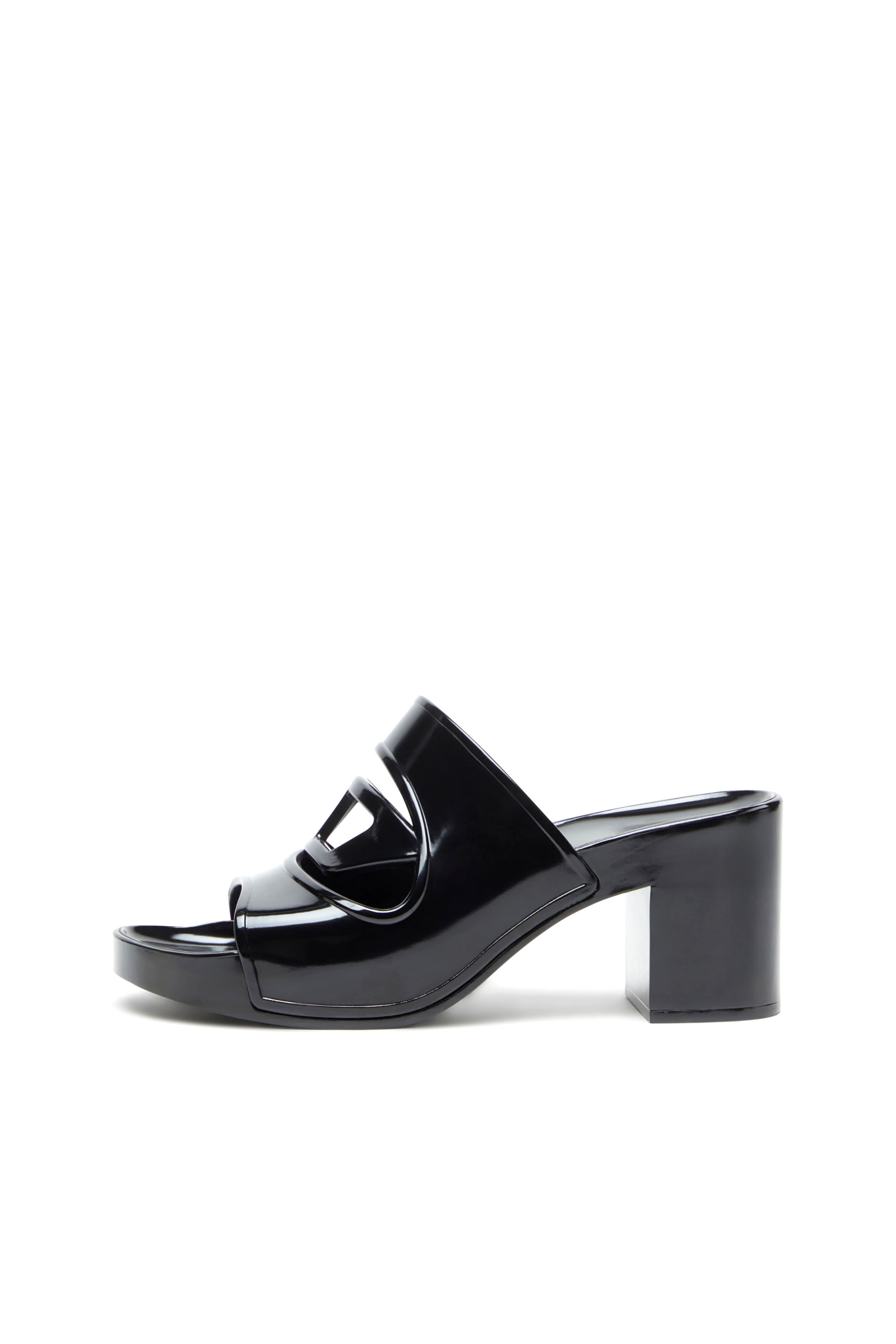 Diesel - SA-BONNIE, Sa-Bonnie-Slide in gomma con tacco e logo cut-out Donna in Nero - 7