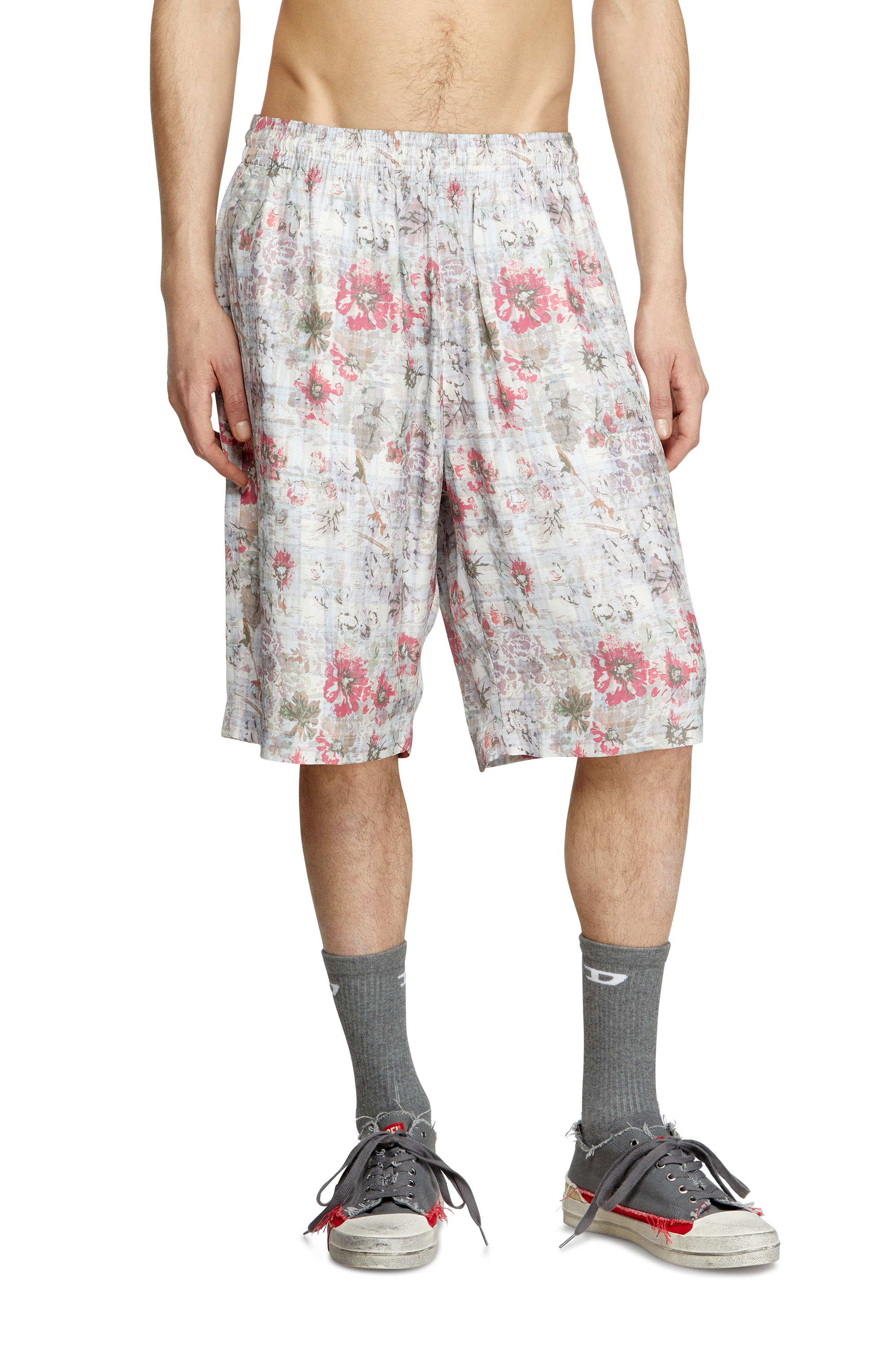 Diesel - P-LEYS, Herren Shorts aus Azetat mit floralem Print in Blau/Rosa - 1