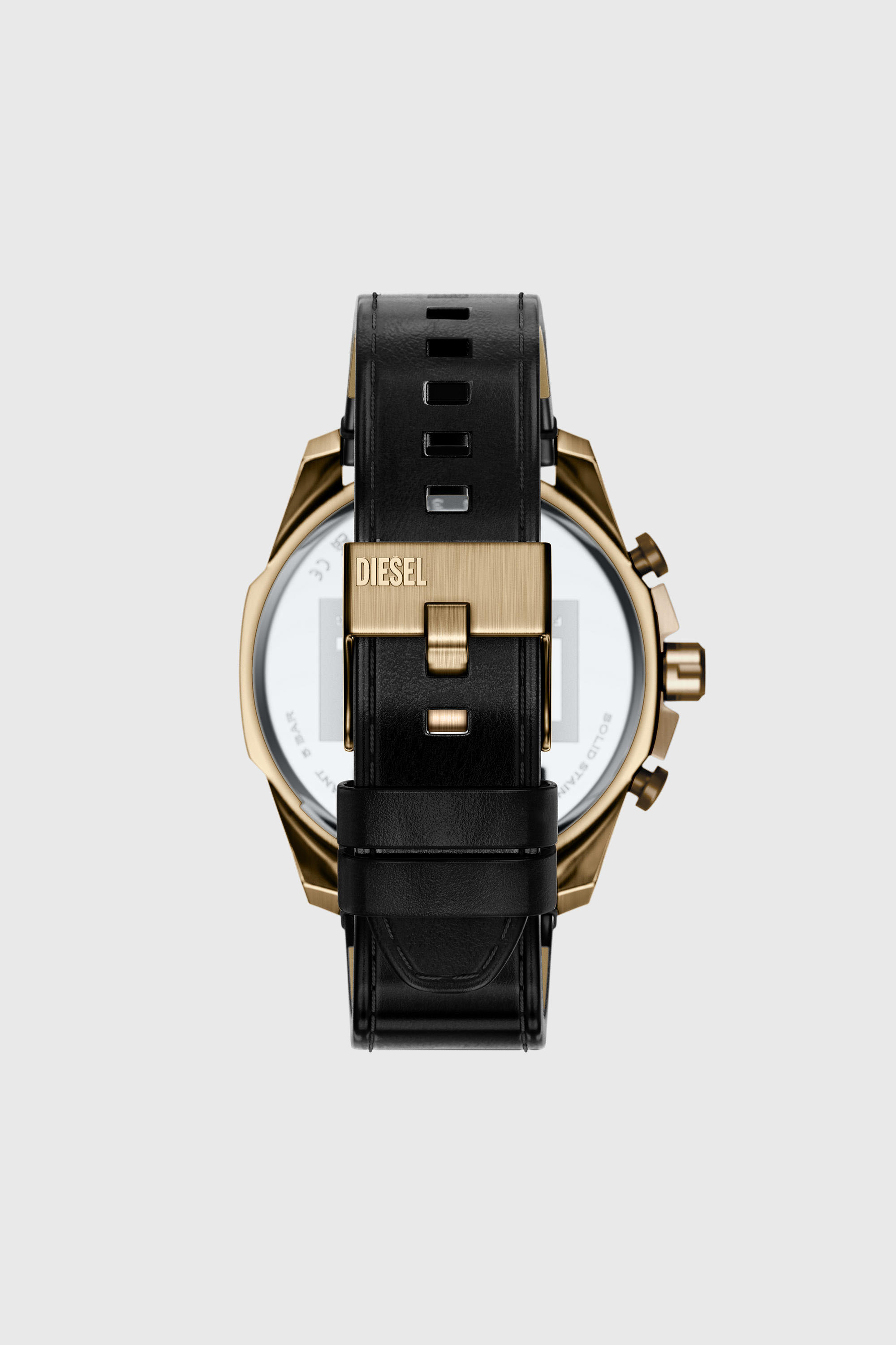 Diesel - DZ4732 WATCH, Herren Mega Chief Slim Uhr mit schwarzem Lederarmband in Altgoldoptik in Schwarz - 2