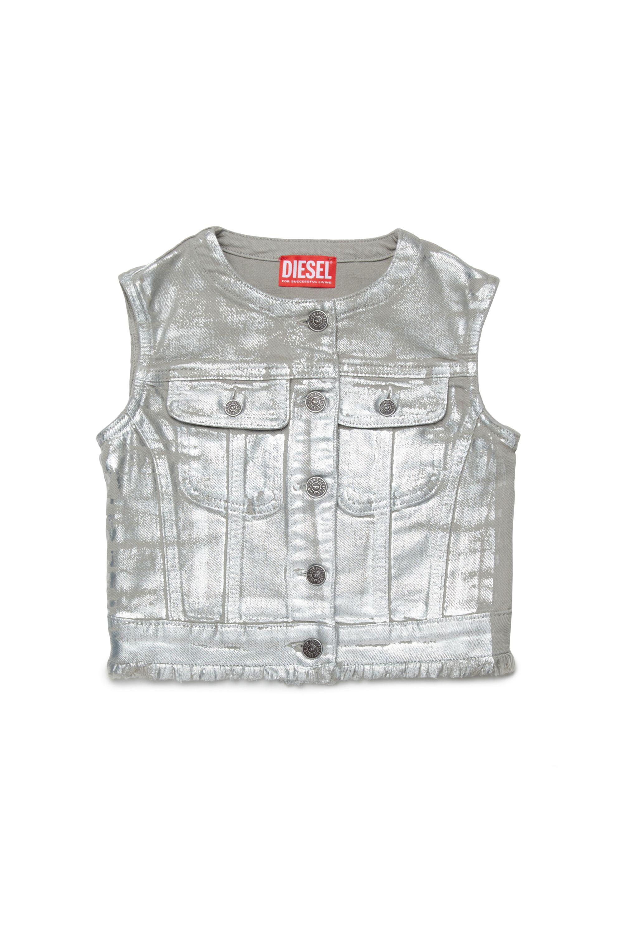 Diesel - JSLIMMY-SM-SP-J, Gilet in denim effetto metallizzato Donna in Argento - 1