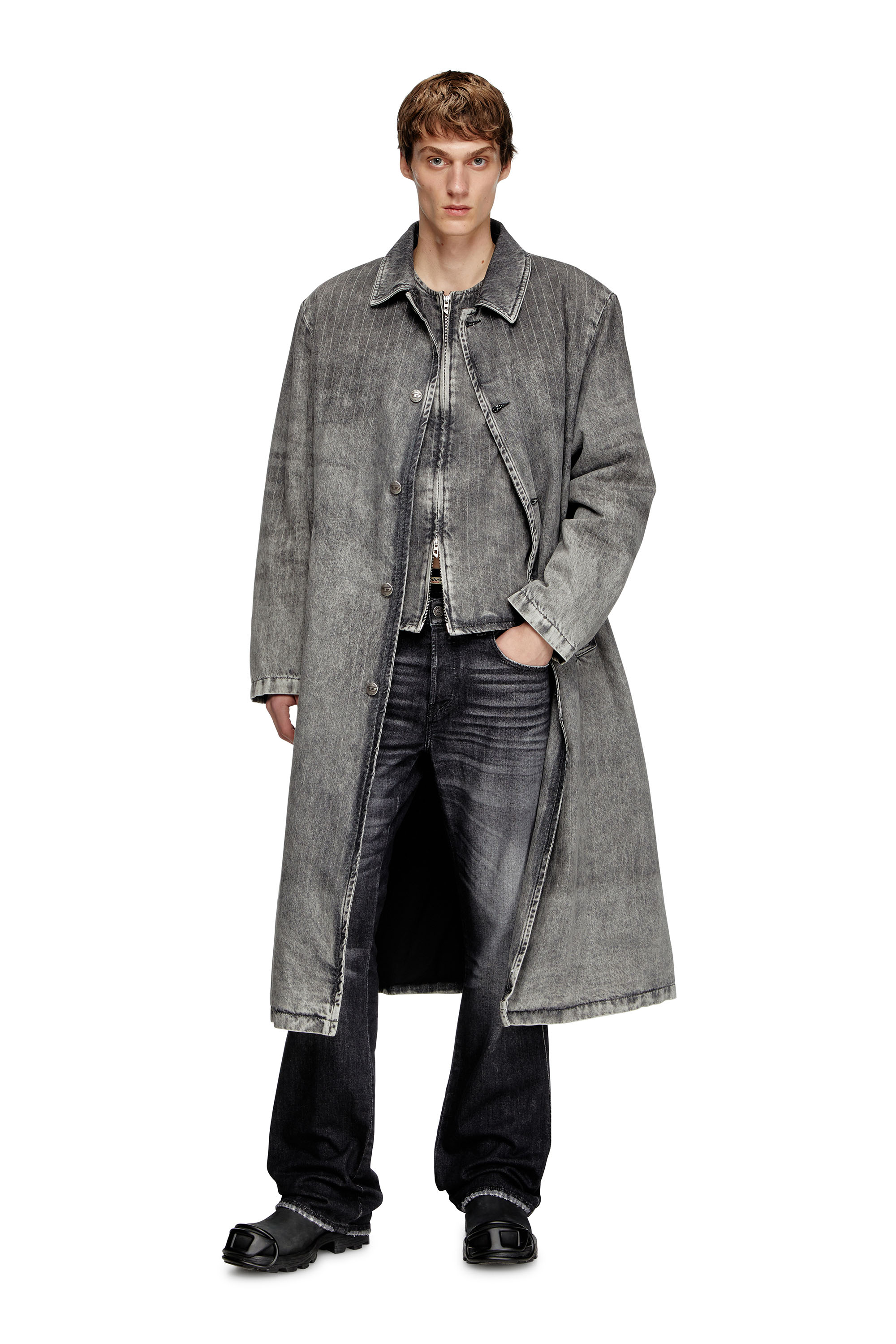 Diesel - D-JACK-S1, Cappotto in denim pinstripe Uomo in Grigio - 1