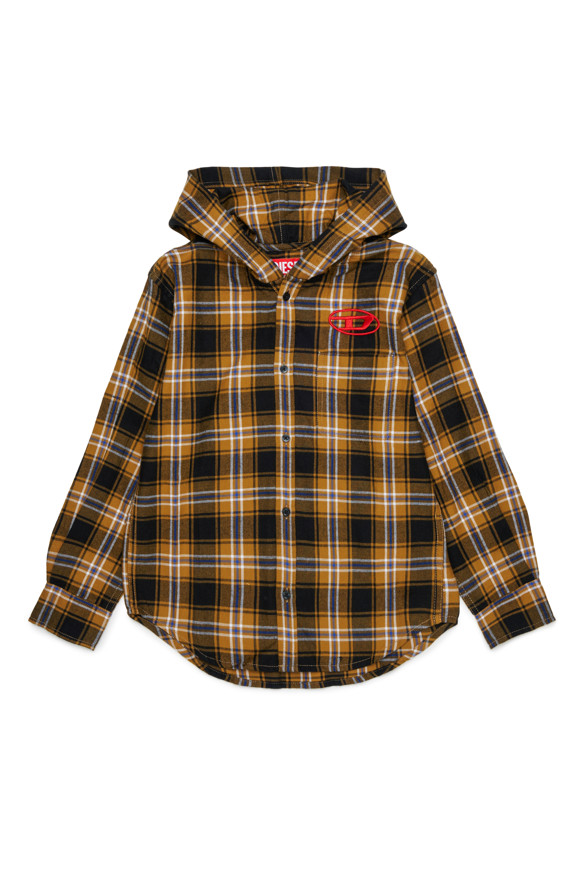 Diesel - CHECK OVER, Chemise &agrave; carreaux &agrave; capuche avec broderie Oval D Homme in Marron - 1