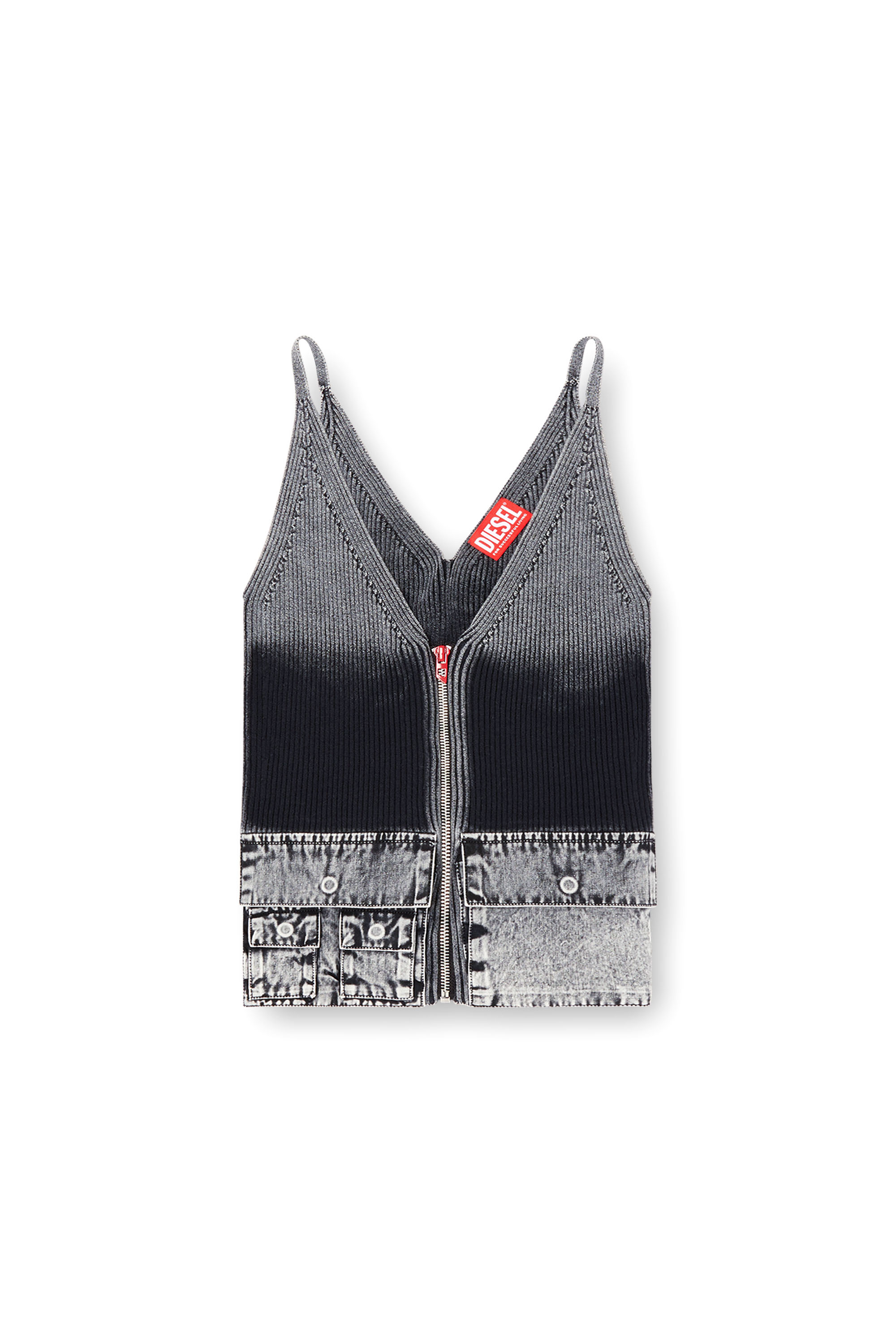 Diesel - M-MELLY, Tank top in maglia con tasche in denim Donna in Grigio - 3