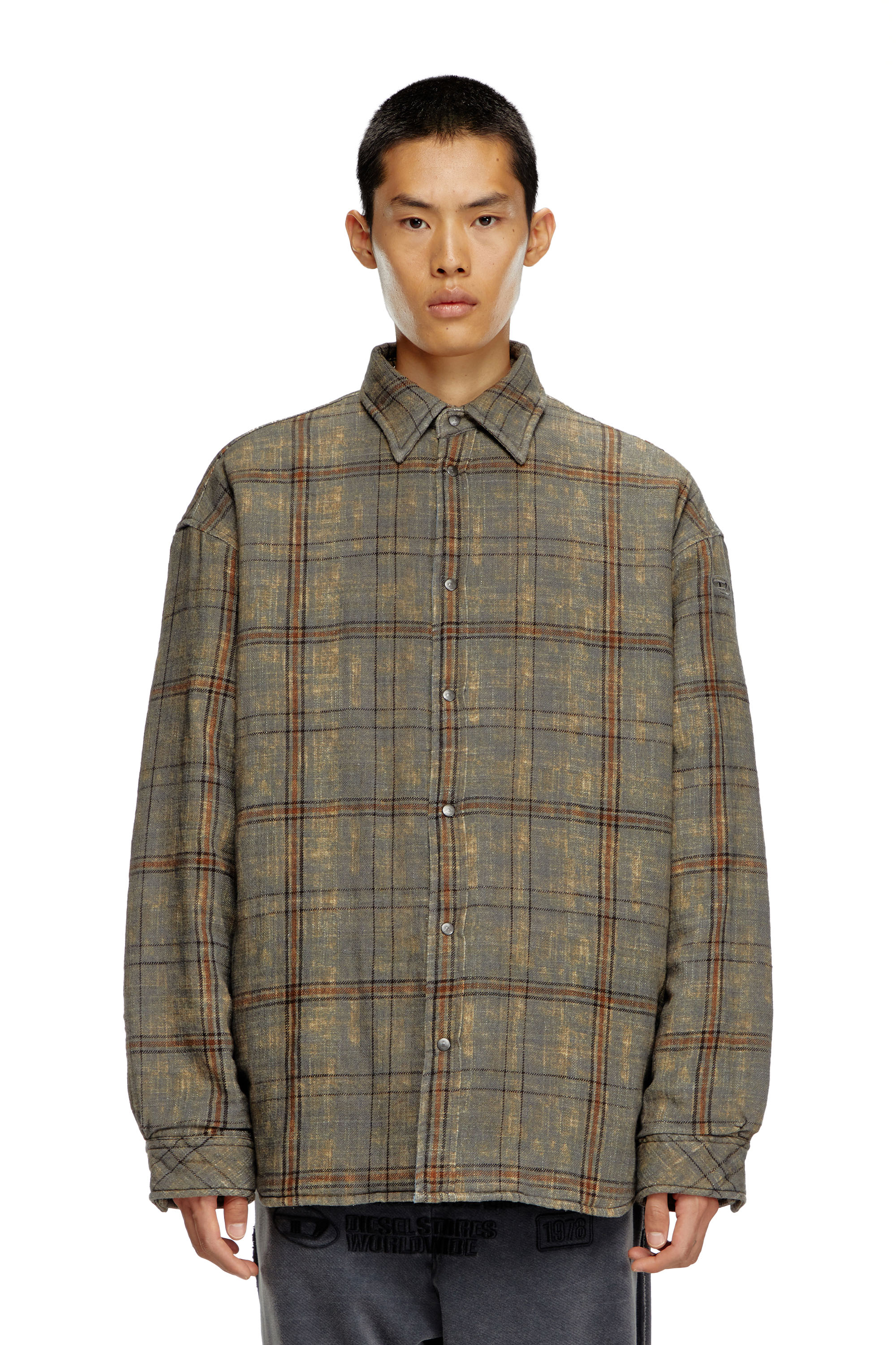 Diesel - S-HAMME, Man Padded jacket in checked slub cotton in Multicolor - Image 5