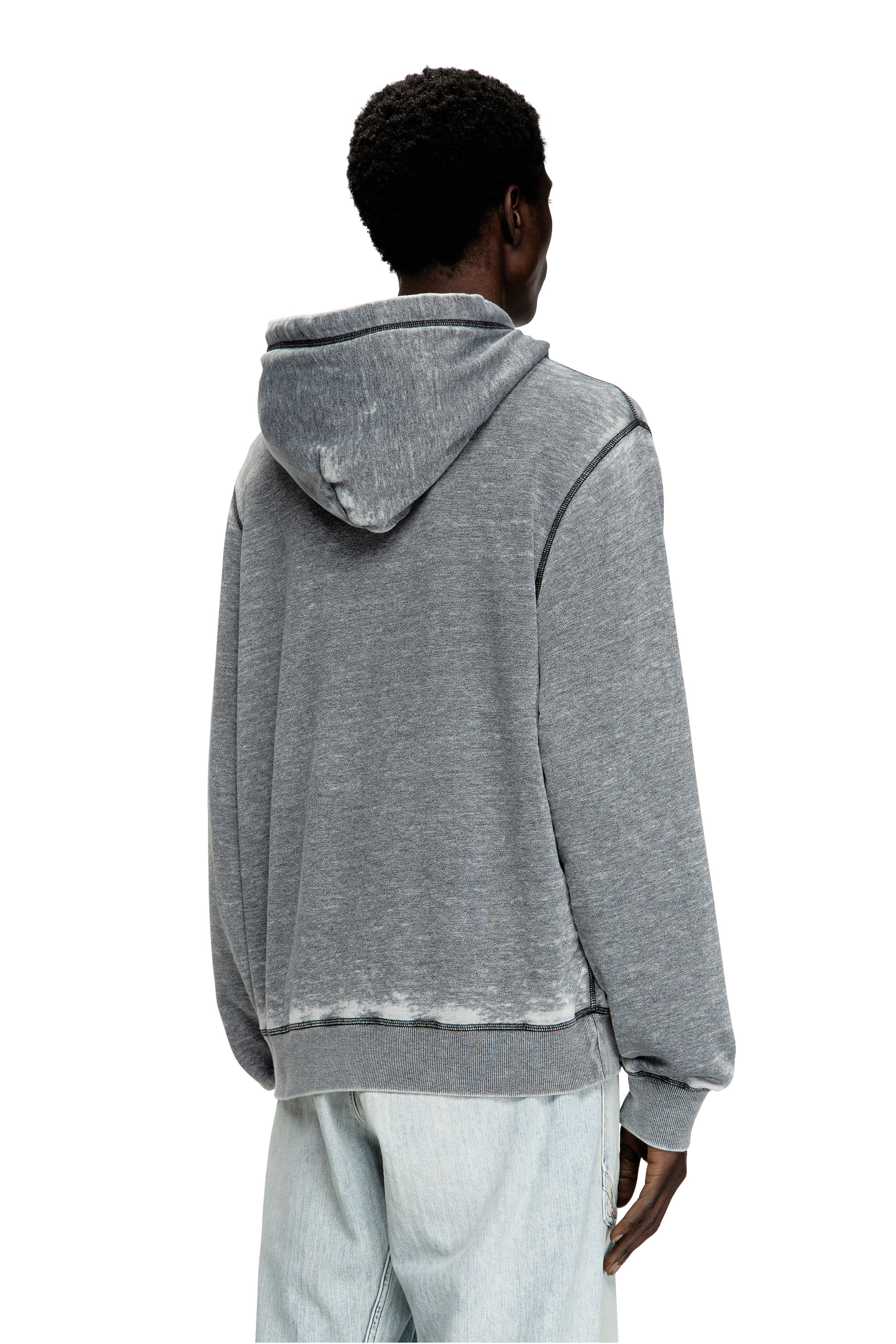 Diesel - S-GINN-HOOD-PAK, Hoodie con burnout e logo effetto cromato Uomo in Grigio - 4