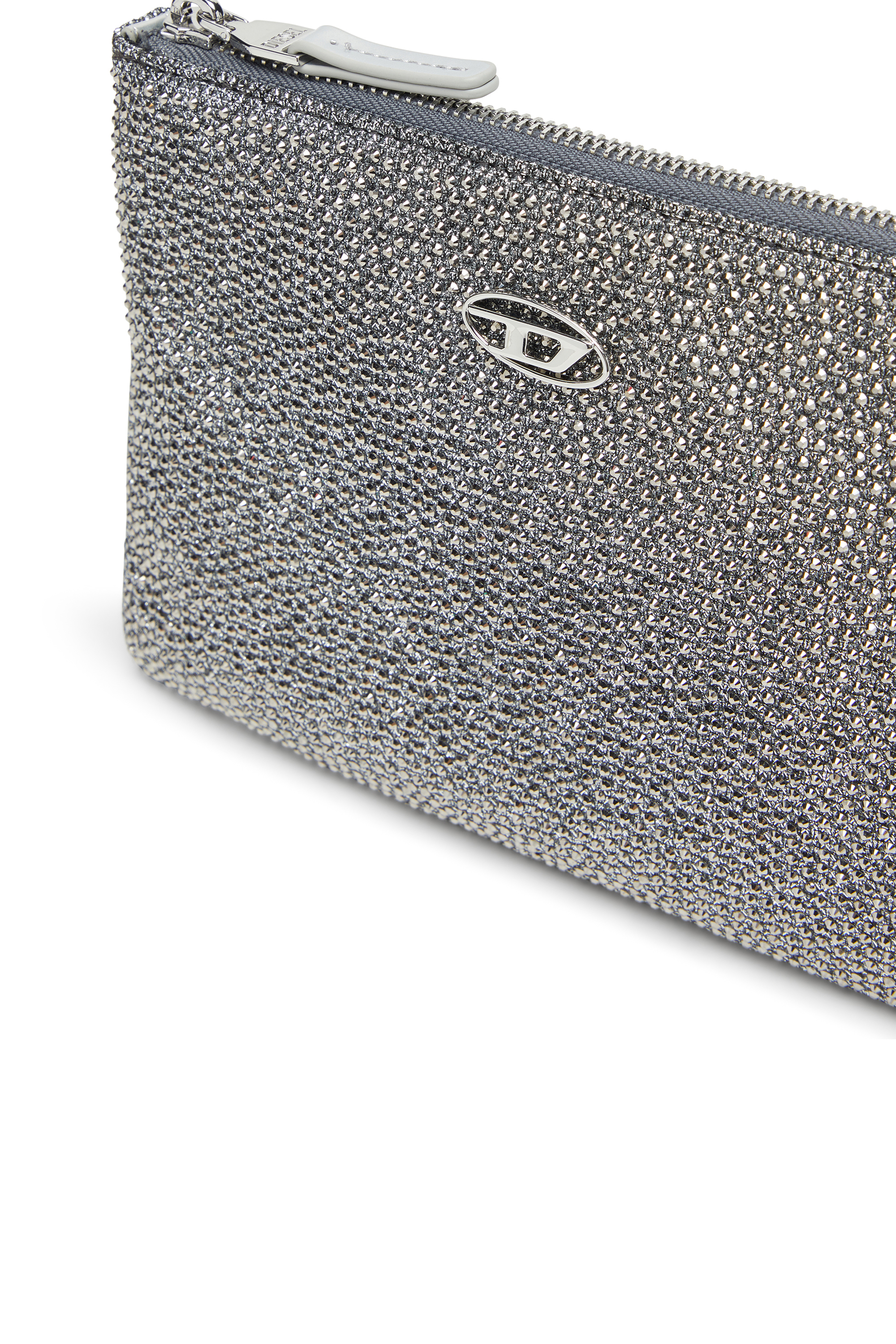 Diesel - PLAY POUCH II, Pochette in tessuto lurex con cristalli Donna in Argento - 5