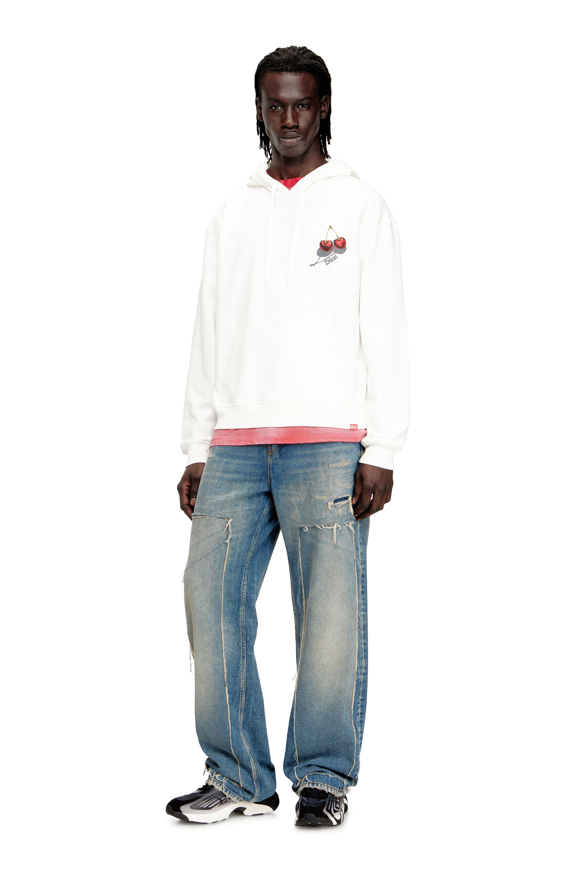 Diesel - SV-S-NORM-HOOD-CHER, Felpa con cappuccio in cotone con grafica di ciliegie Unisex in Bianco - 1