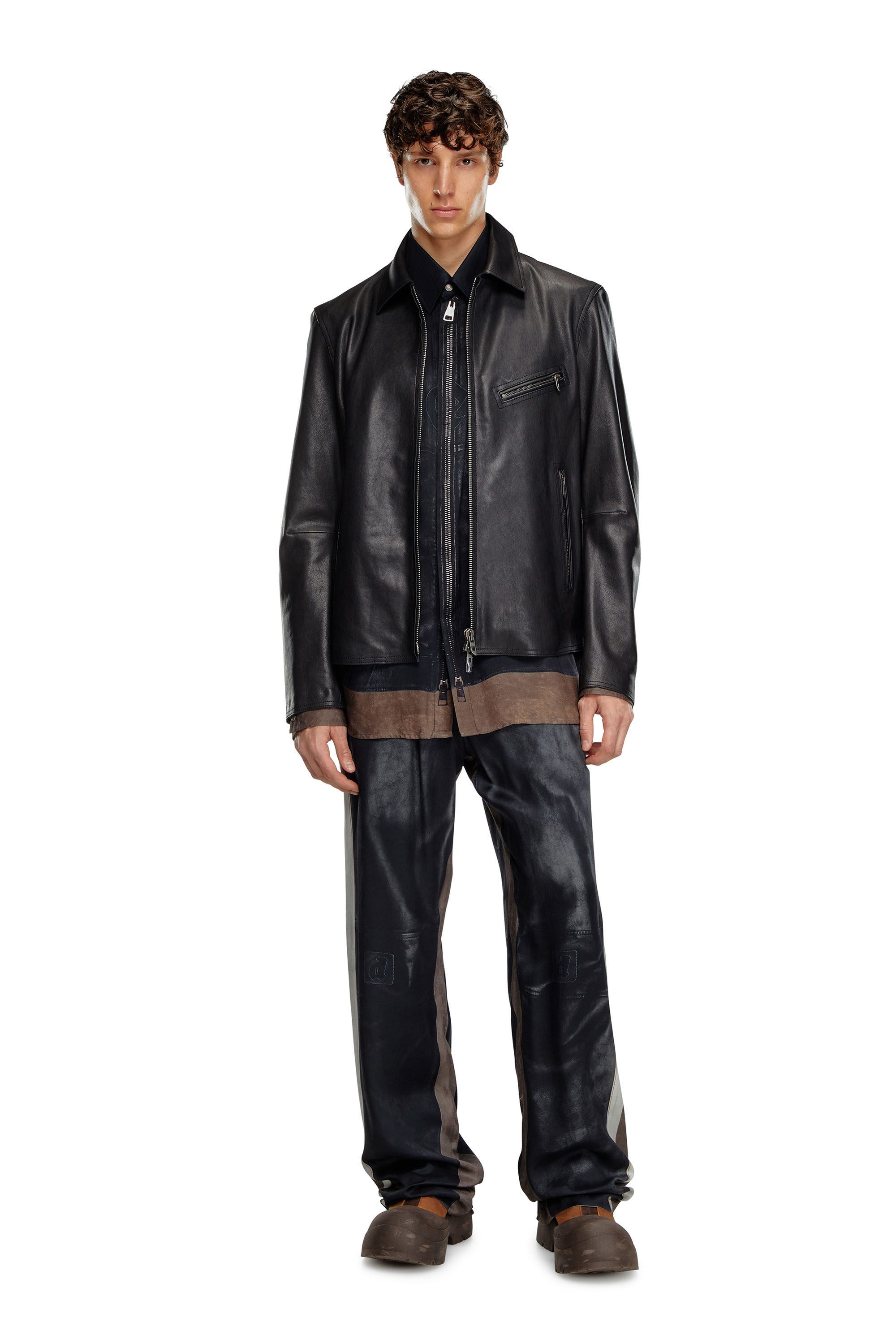 Diesel - L-KORN-A, Giacca in pelle con logo Oval D a rilievo Uomo in Nero - 2